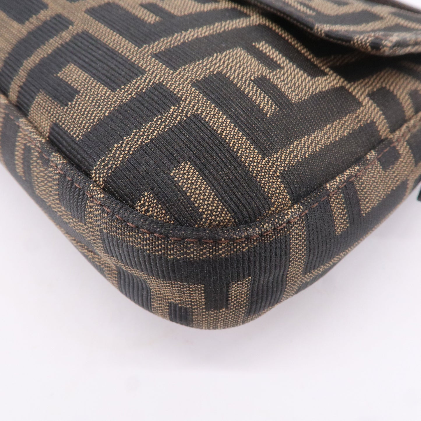 FENDI Mamma Baguette Zucca Canvas Leather Bag Brown 26424