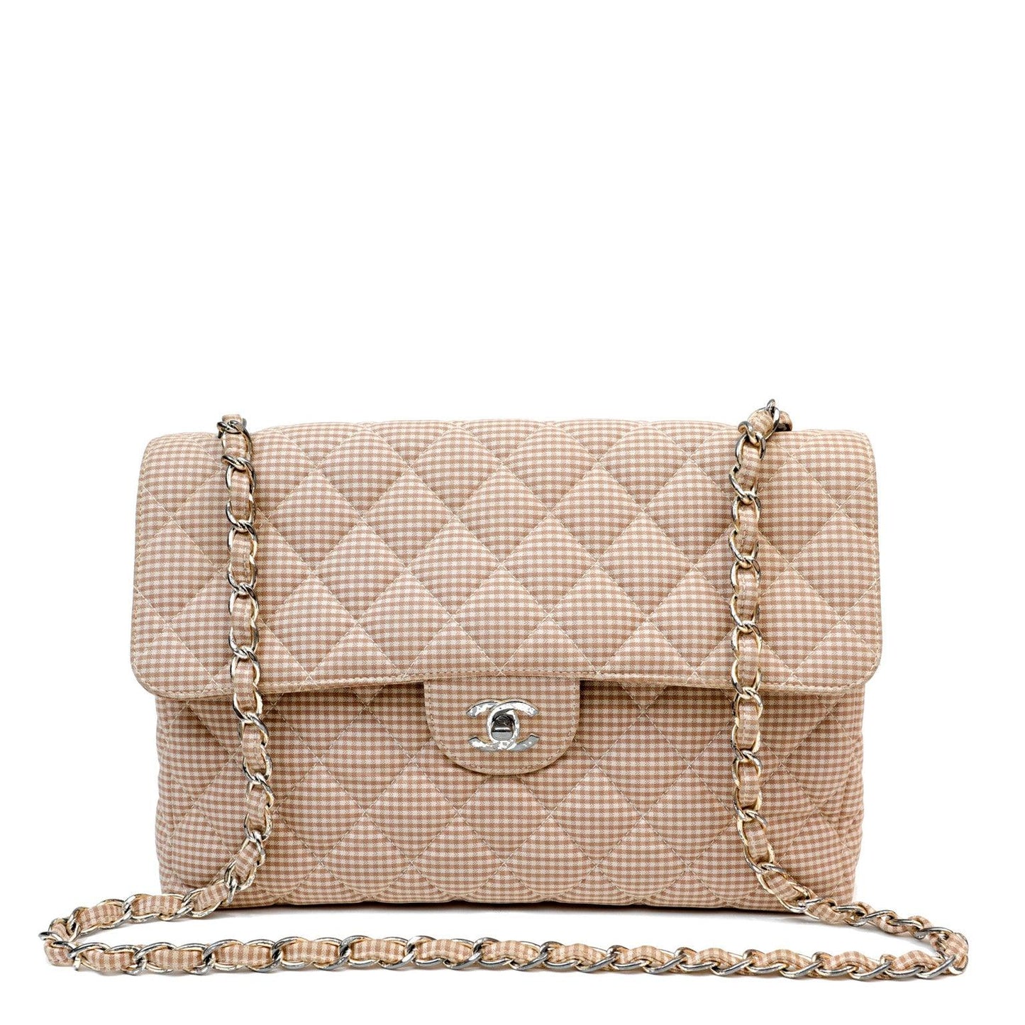 Chanel Gingham Cloth Maxi Classic w/ Silver Hardware