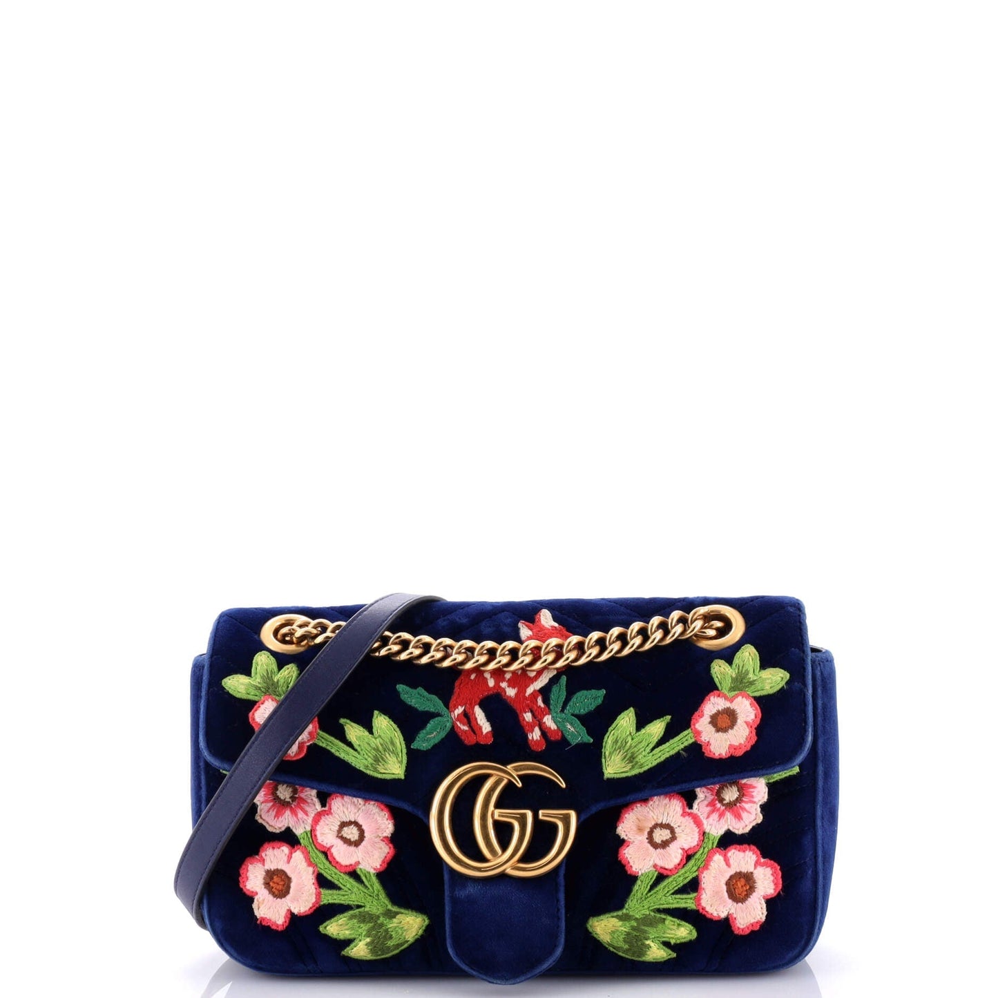 GG Marmont Flap Bag Embroidered Matelasse Velvet Small