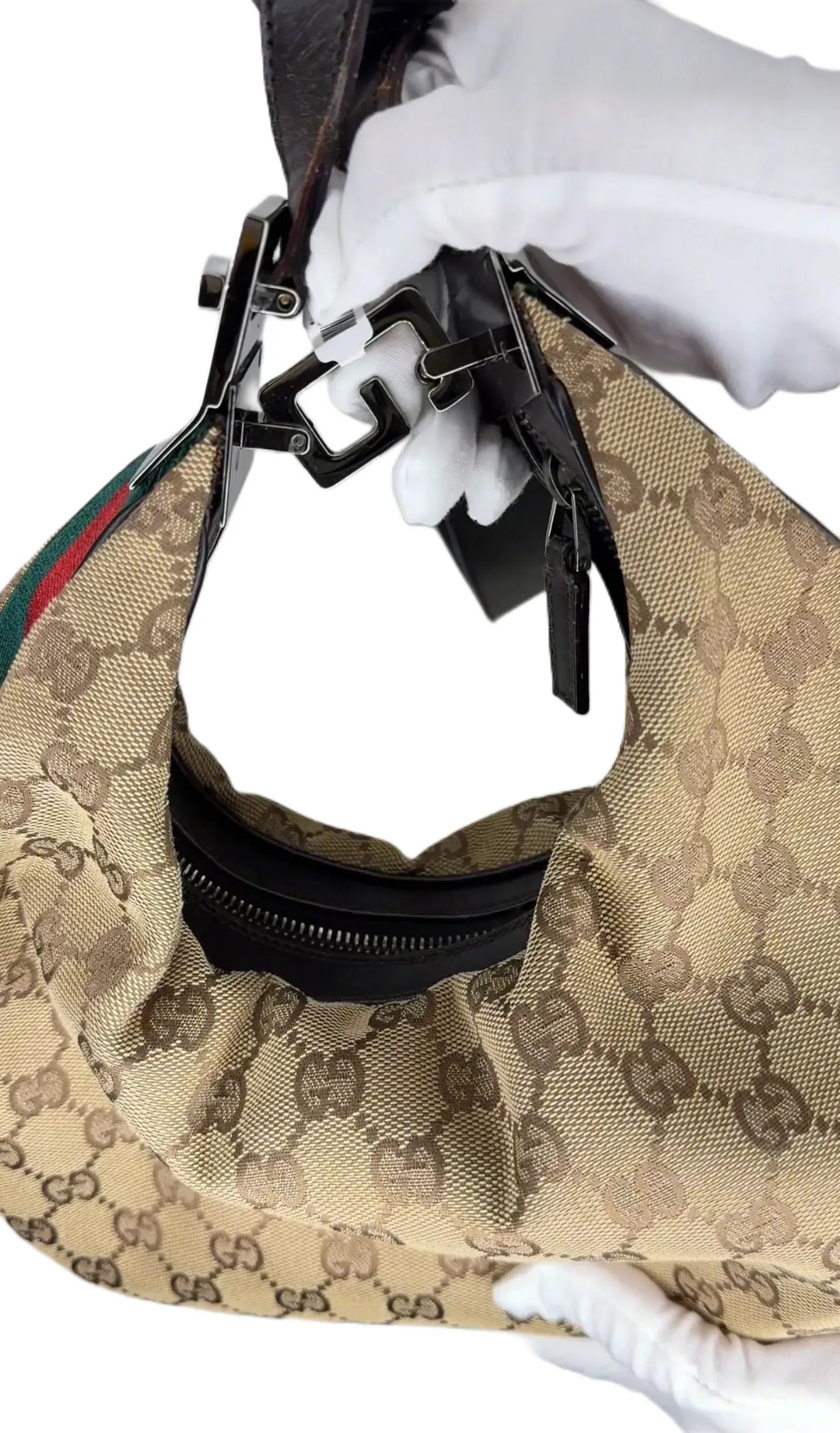 Gucci Gucci Beige GG Canvas 2 Way Convertible Hobo Bag B23-78