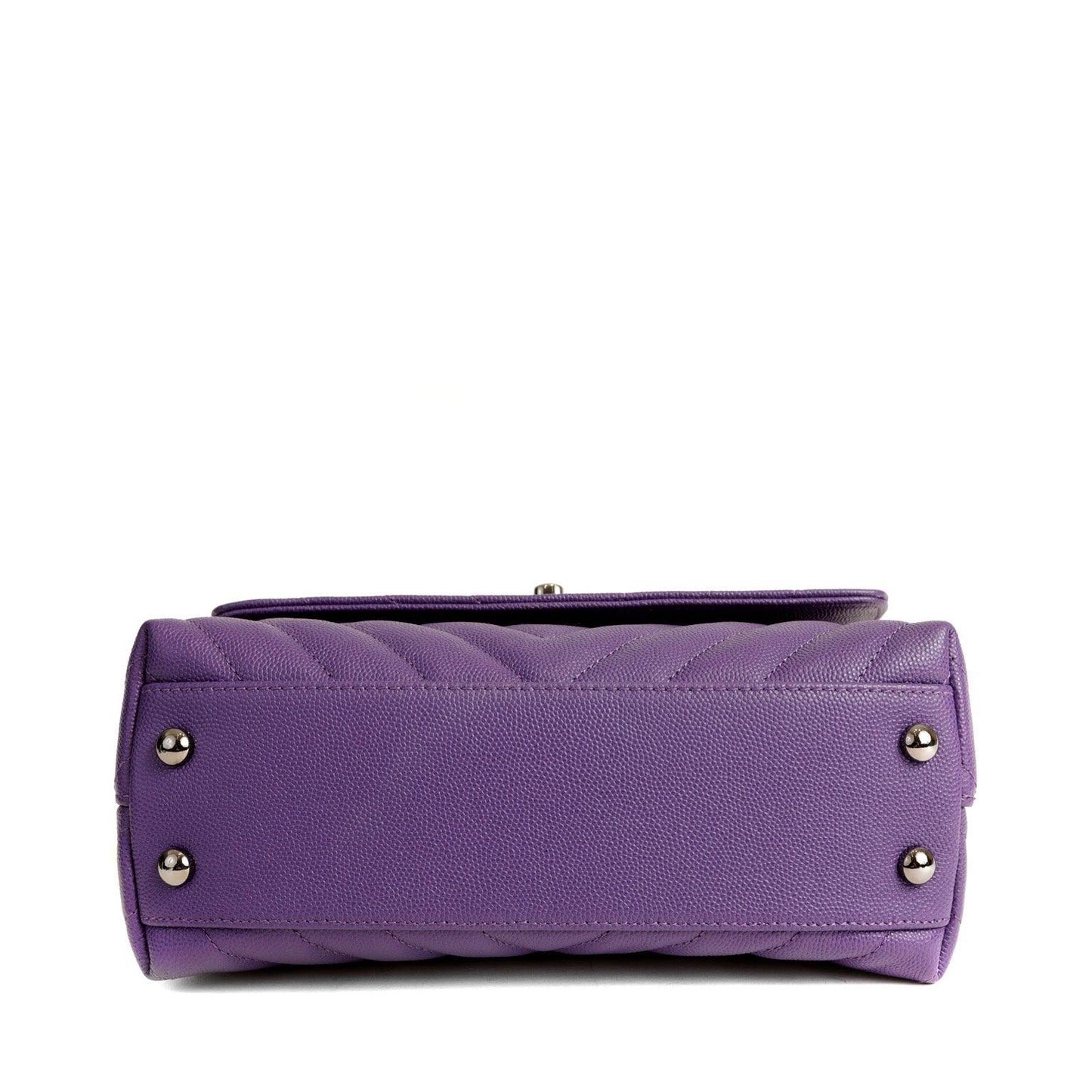 Chanel Chevron Caviar Royal Purple Mini Coco Handle Flap Bag  w/ Silver Hardware