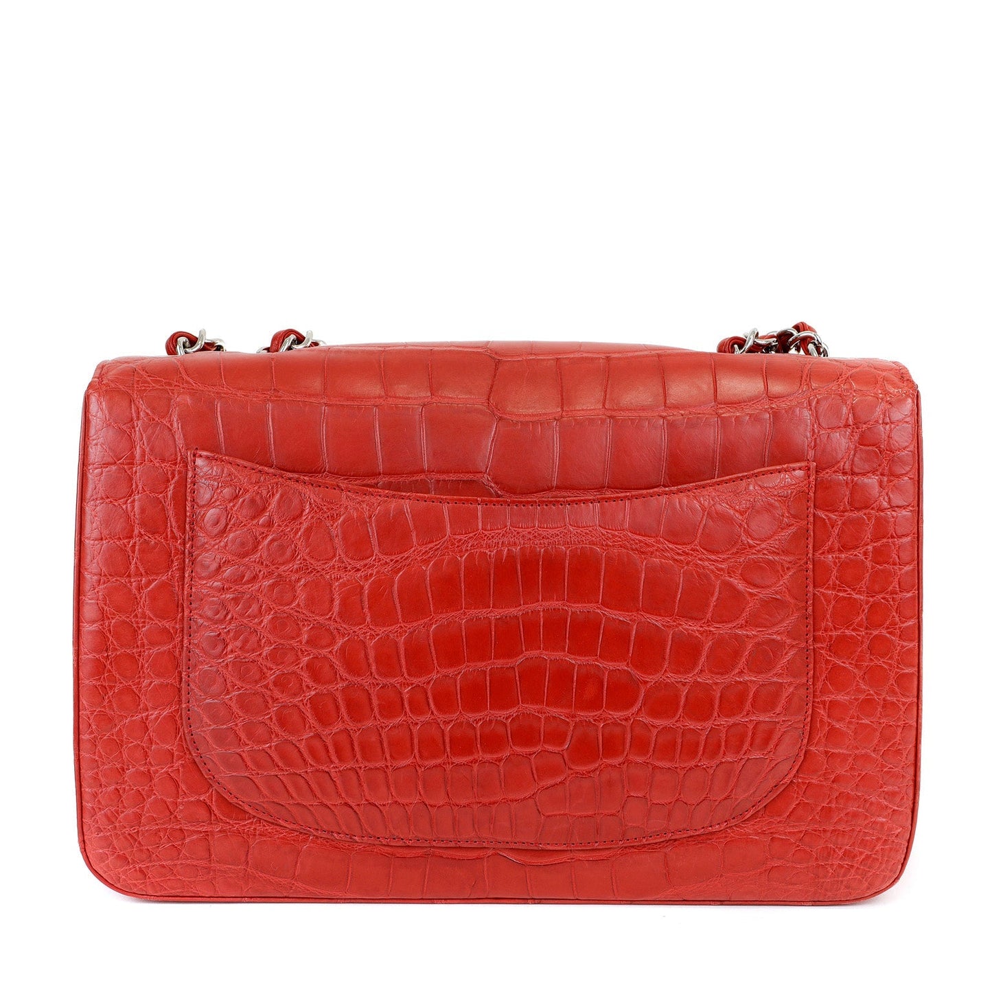 Chanel Red Crocodile Jumbo Classic with Silver Hardware