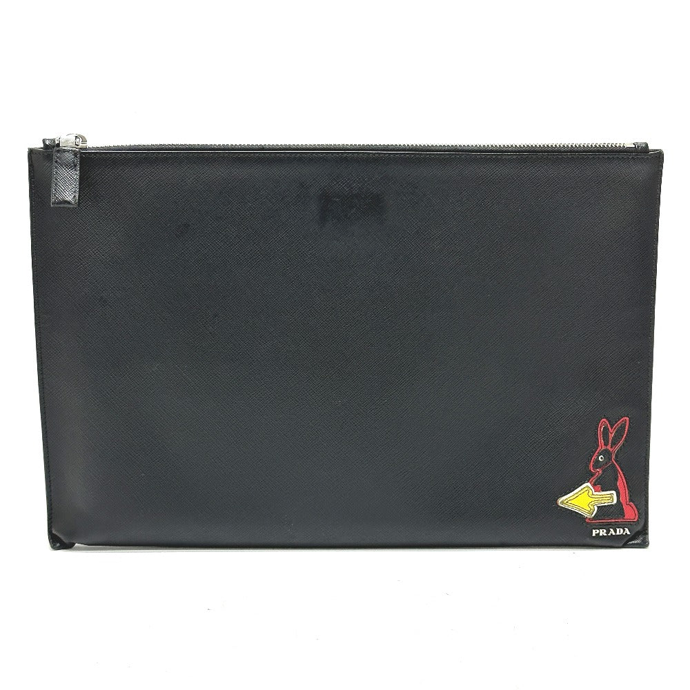 PRADA Clutch bag 2NG001 Safiano leather black logo rabbit mens Used
