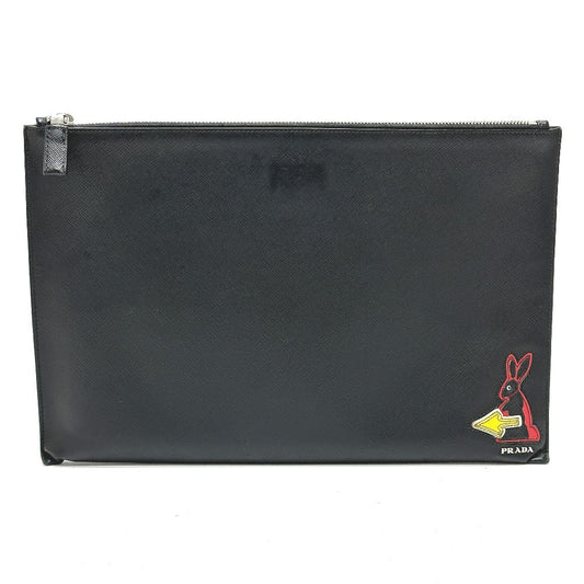 PRADA Clutch bag 2NG001 Safiano leather black logo rabbit mens Used