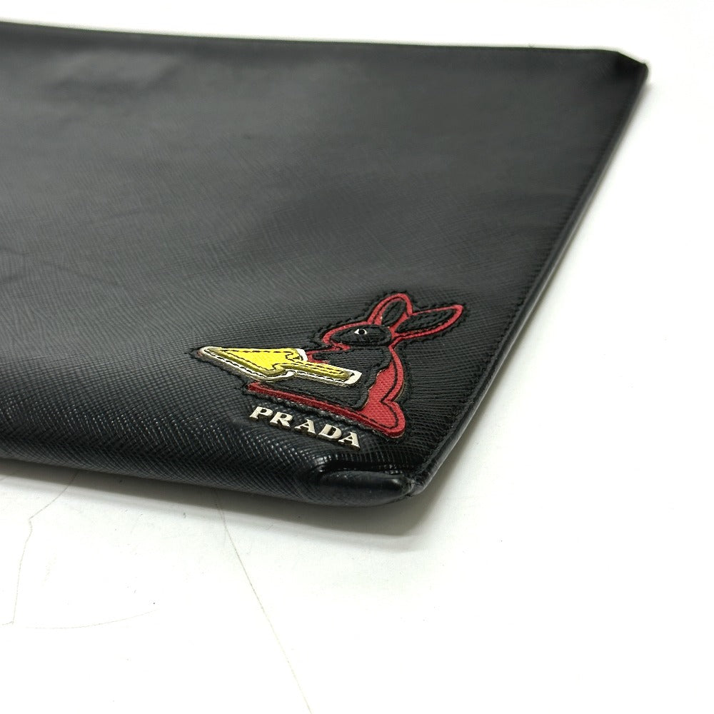 PRADA Clutch bag 2NG001 Safiano leather black logo rabbit mens Used