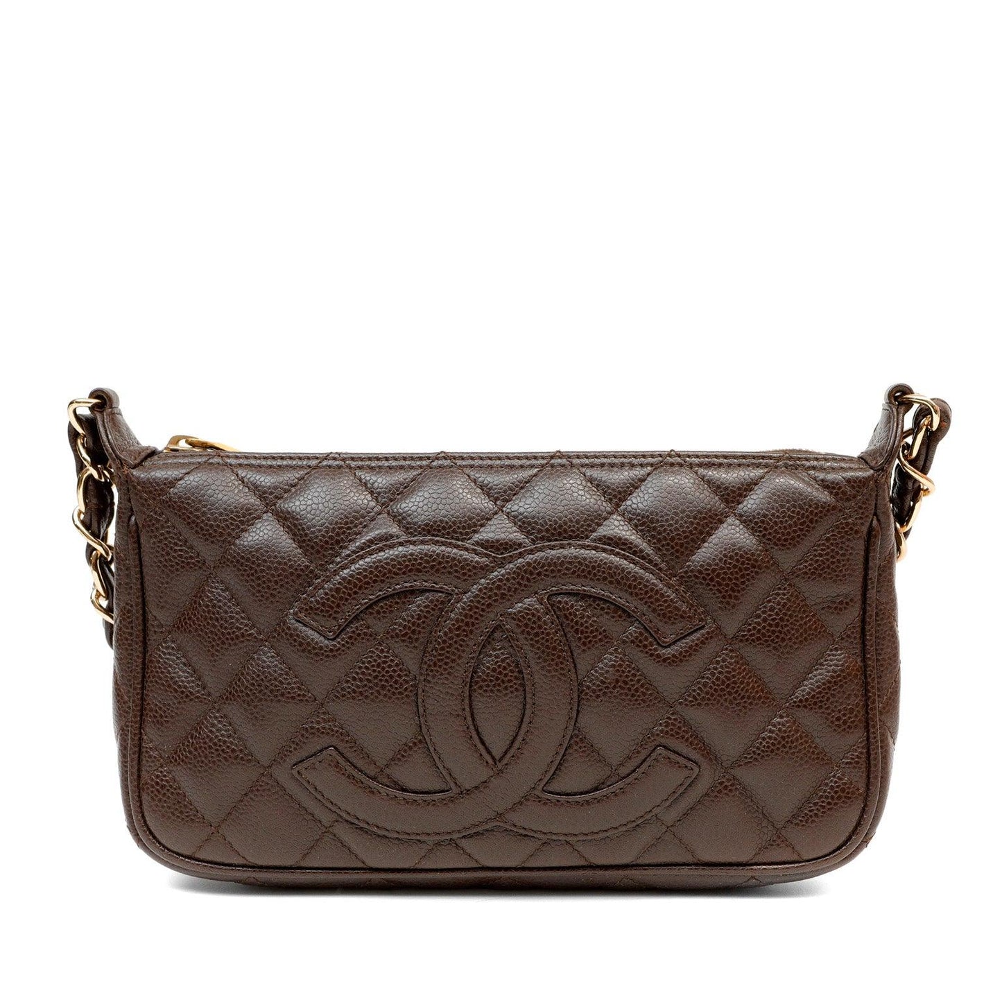 Chanel Dark Brown Caviar Timeless CC Shoulder Bag w/ Gold Hardware