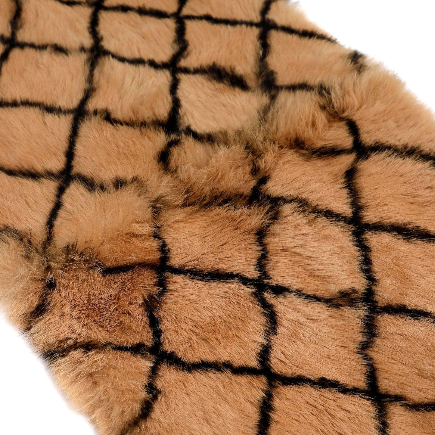 Chanel Beige Black Diamond Pattern Mink Scarf