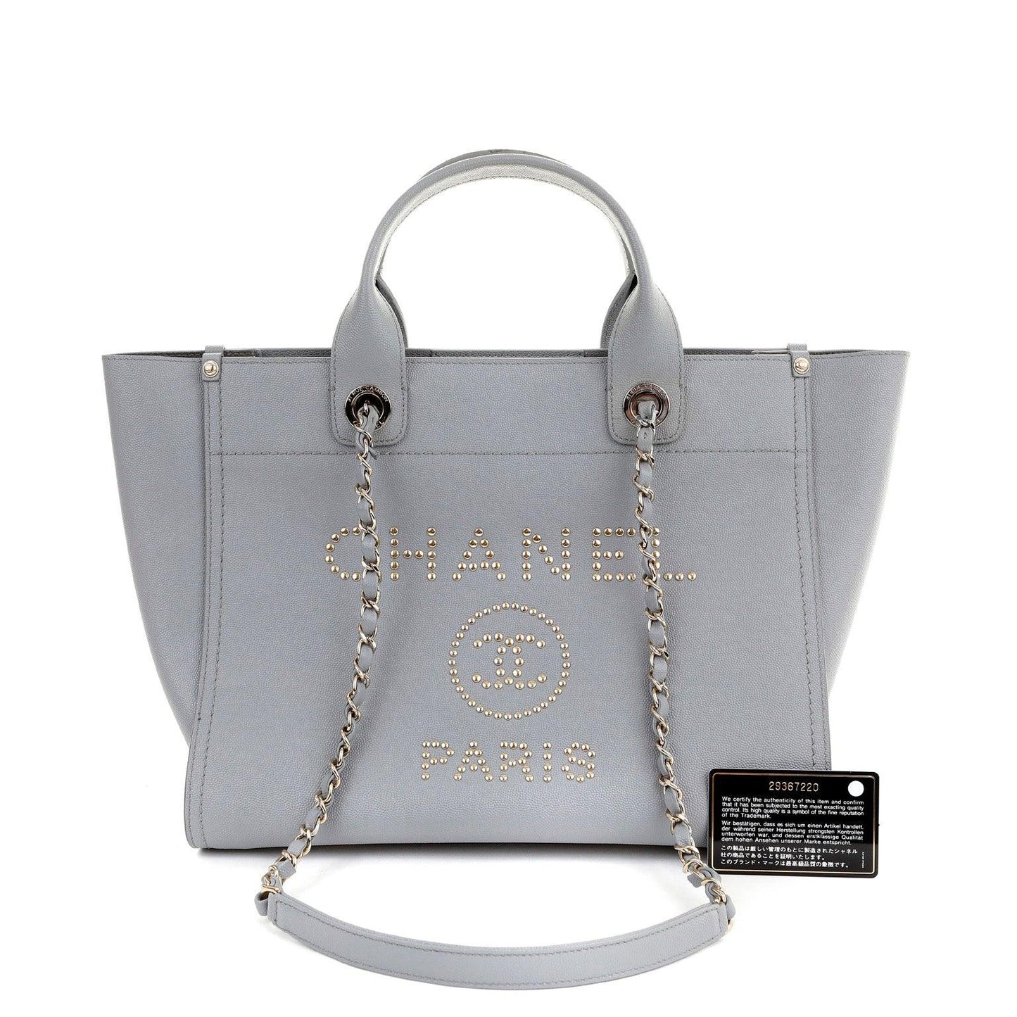 Chanel Grey Caviar Deauville Studded Tote with Silver Hardware