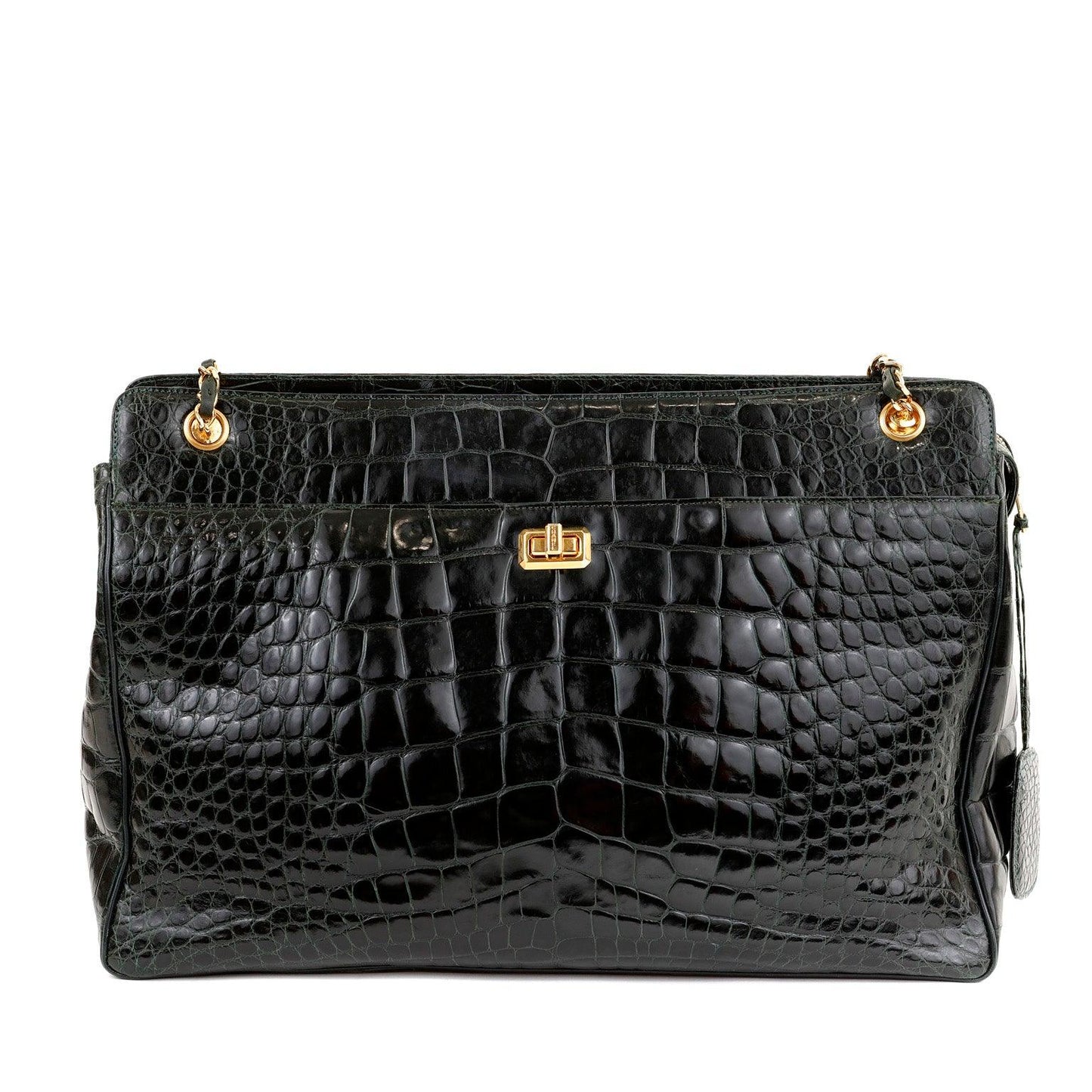 Chanel Dark Green Crocodile Tote Briefcase w/ Gold Hardware