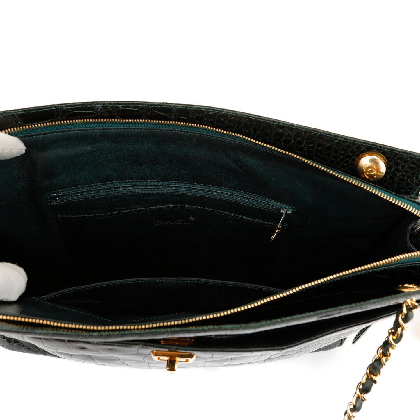 Chanel Dark Green Crocodile Tote Briefcase w/ Gold Hardware