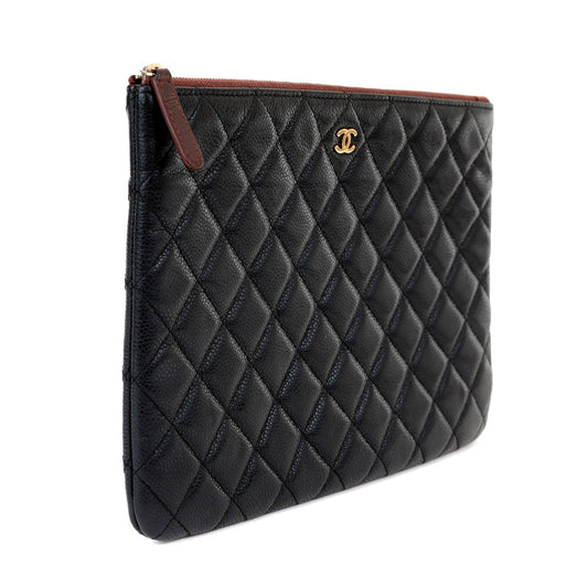 Chanel Small Black Caviar Classic O-Case with Gold Hardware