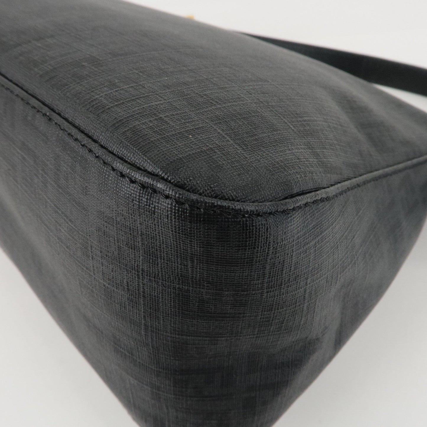 FENDI Zucchino Mamma Baguette PVC Leather Bag Black 8BR001