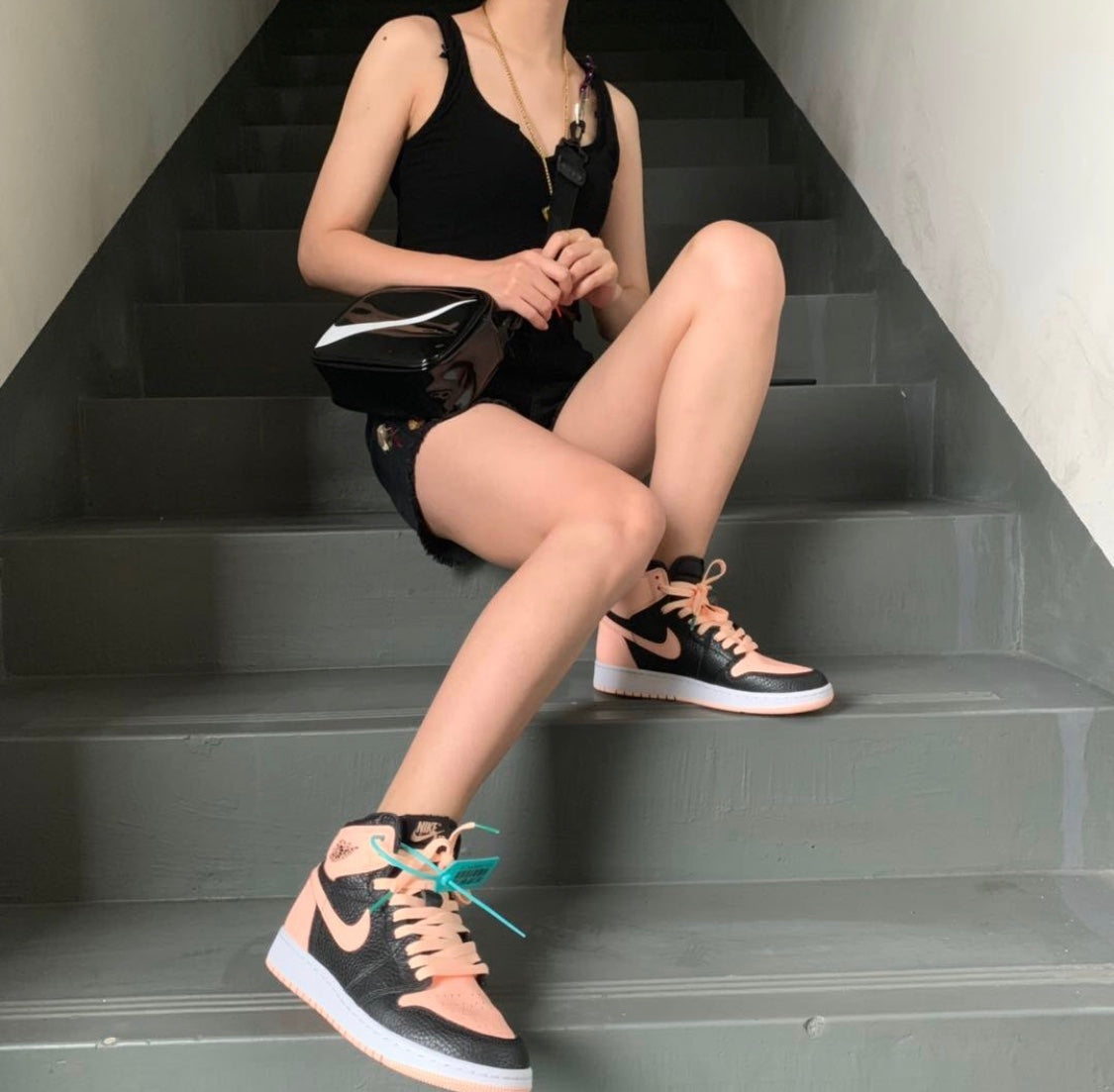 GLM - AJ1 black pink toe women's shoes