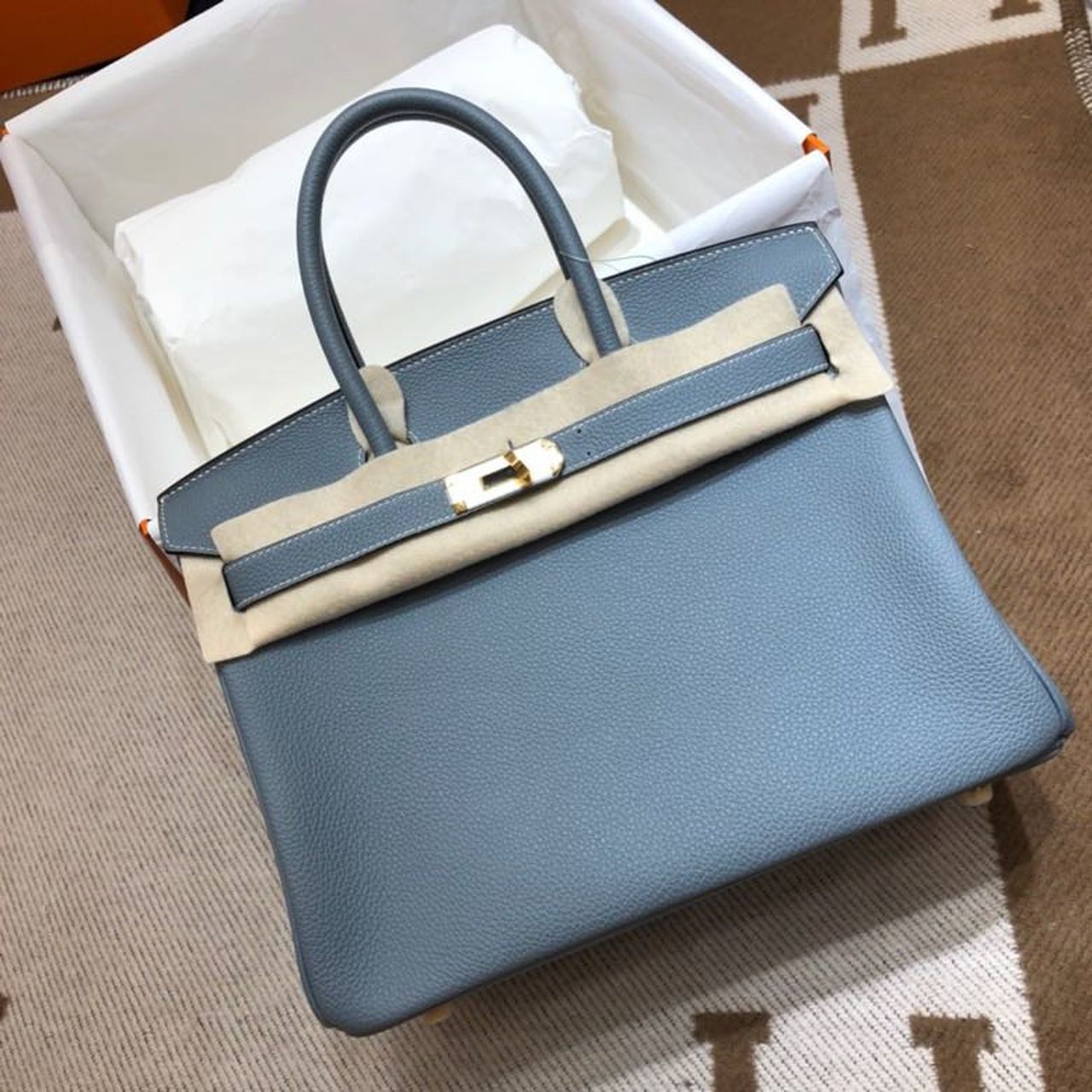 GLAMI Birkin Blue For Women Silver Toned Hardware 13.8in/35cm