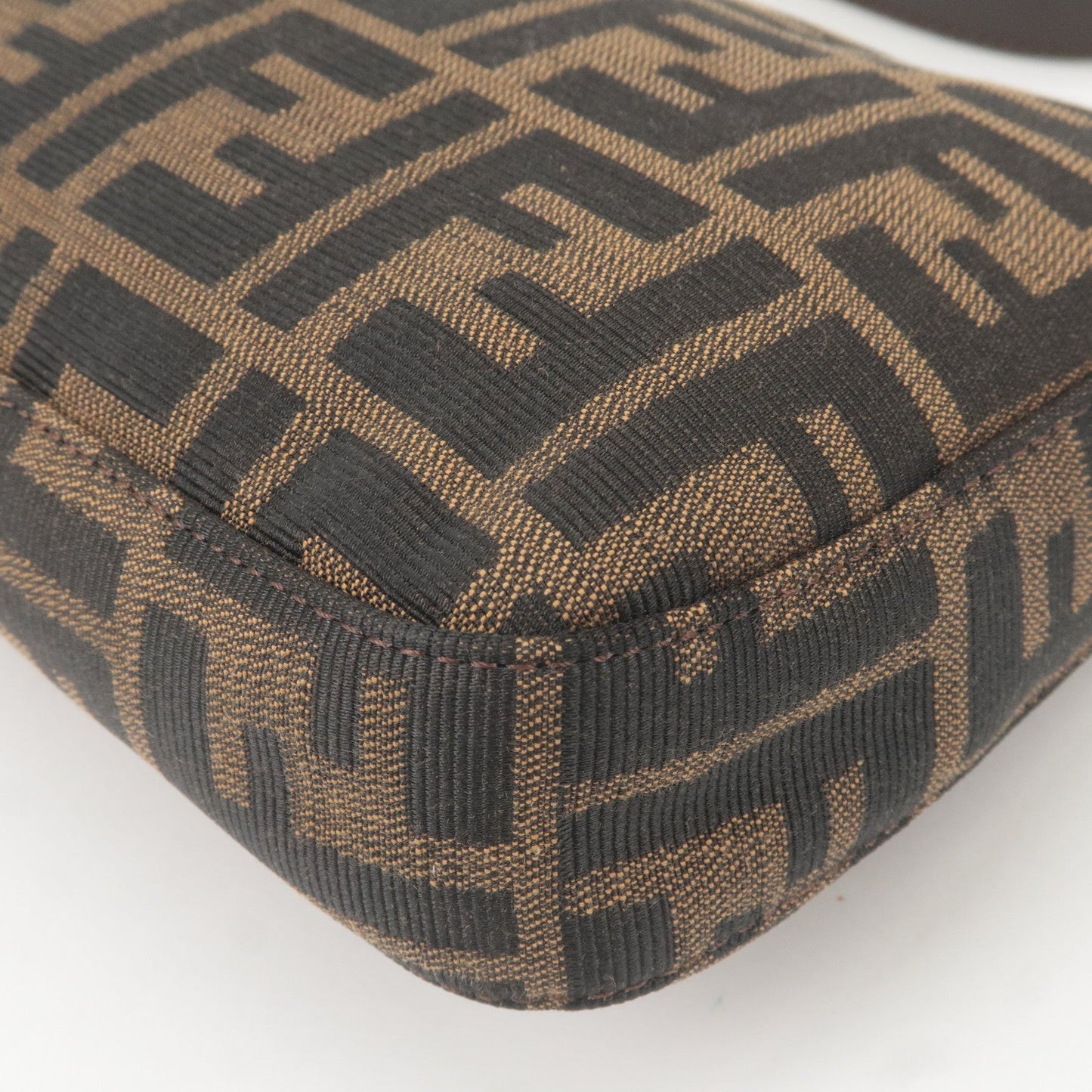 FENDI Mamma Baguette Zucca Canvas Leather Bag Beige 26424