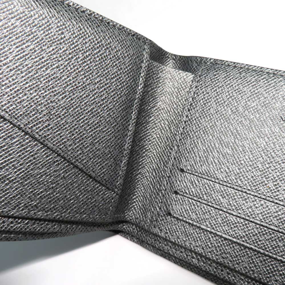 Louis Vuitton Portefolio Multipur M30843  Monogram Taiga Double Fold Wallet Silver Gr Card Compact Coinless Leather Mens