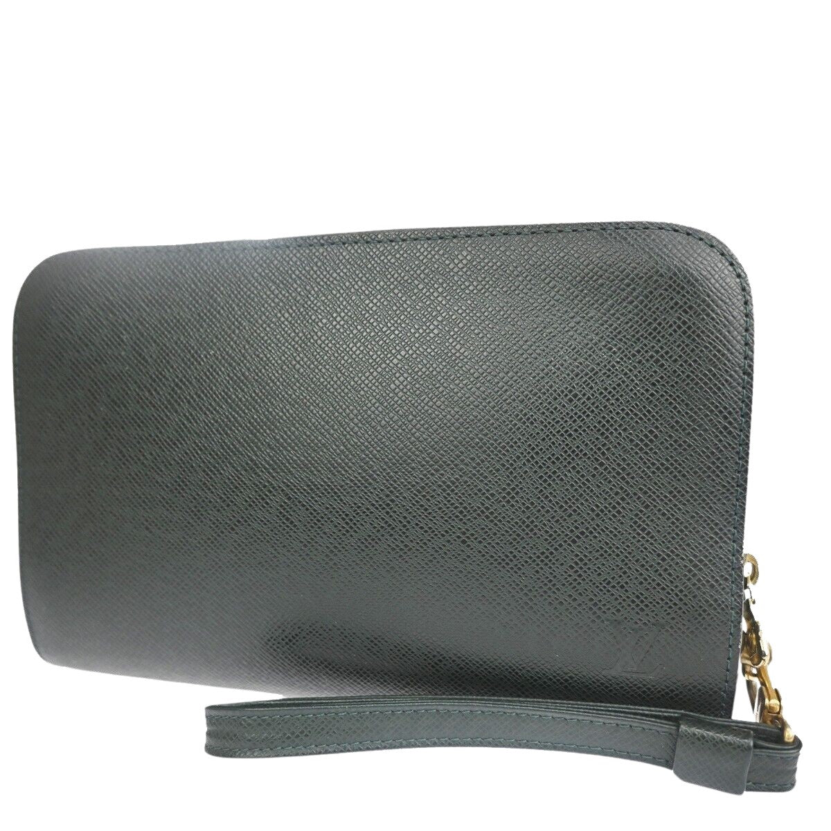 Green Leather Clutch Handbag with Gold Plating