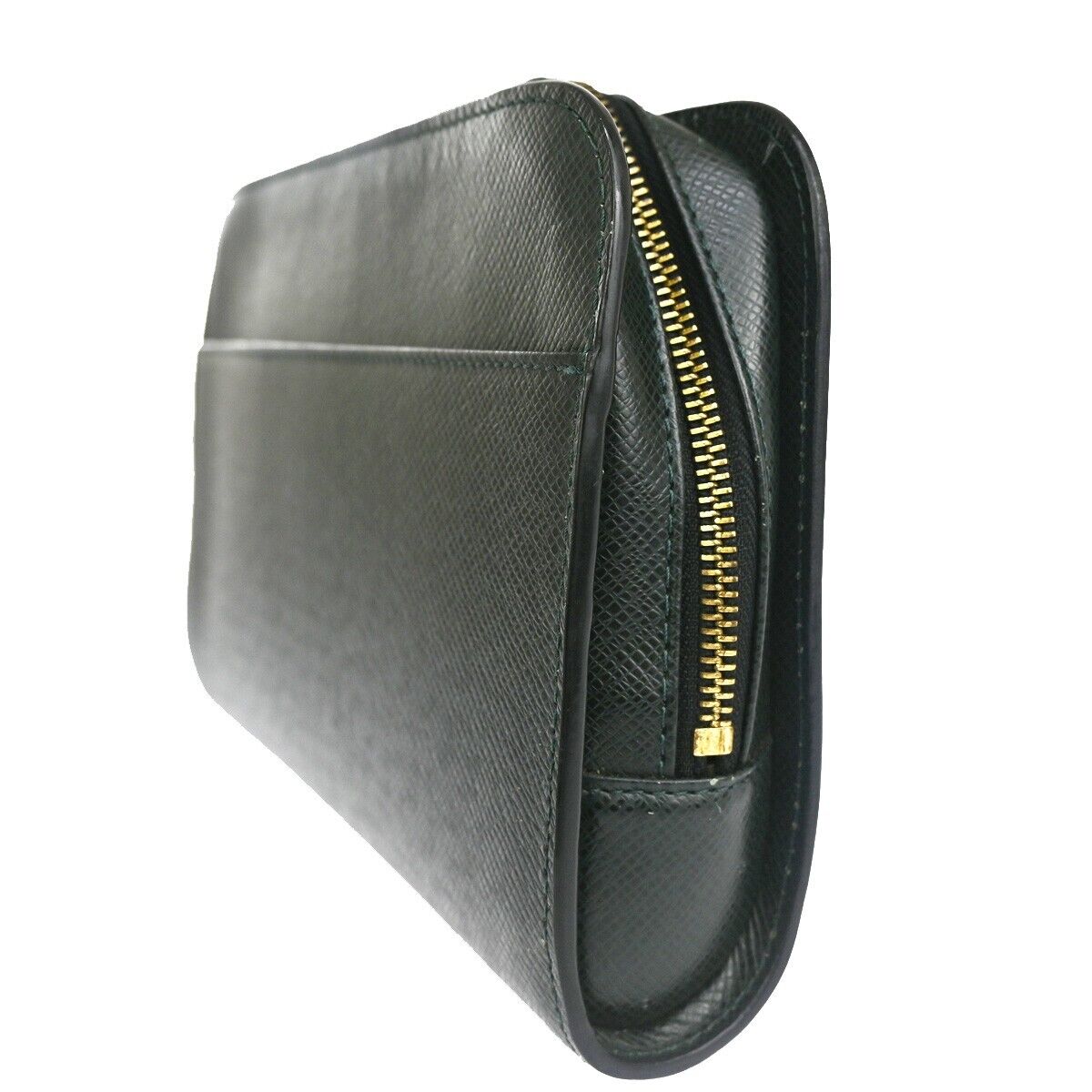 Green Leather Clutch Handbag with Gold Plating