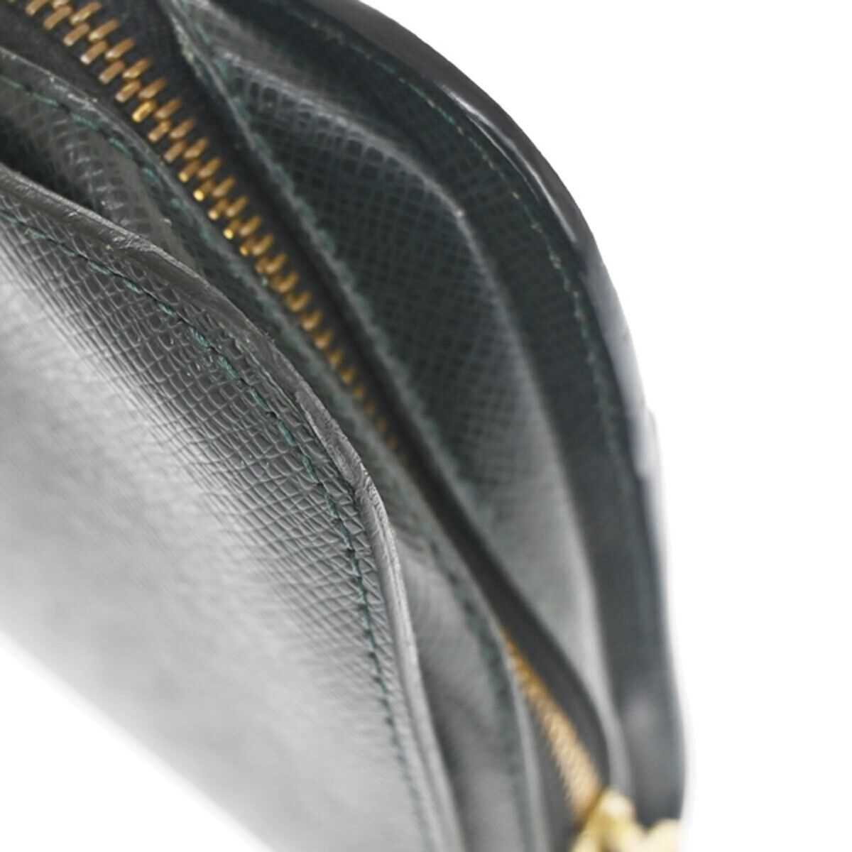 Green Leather Clutch Handbag with Gold Plating