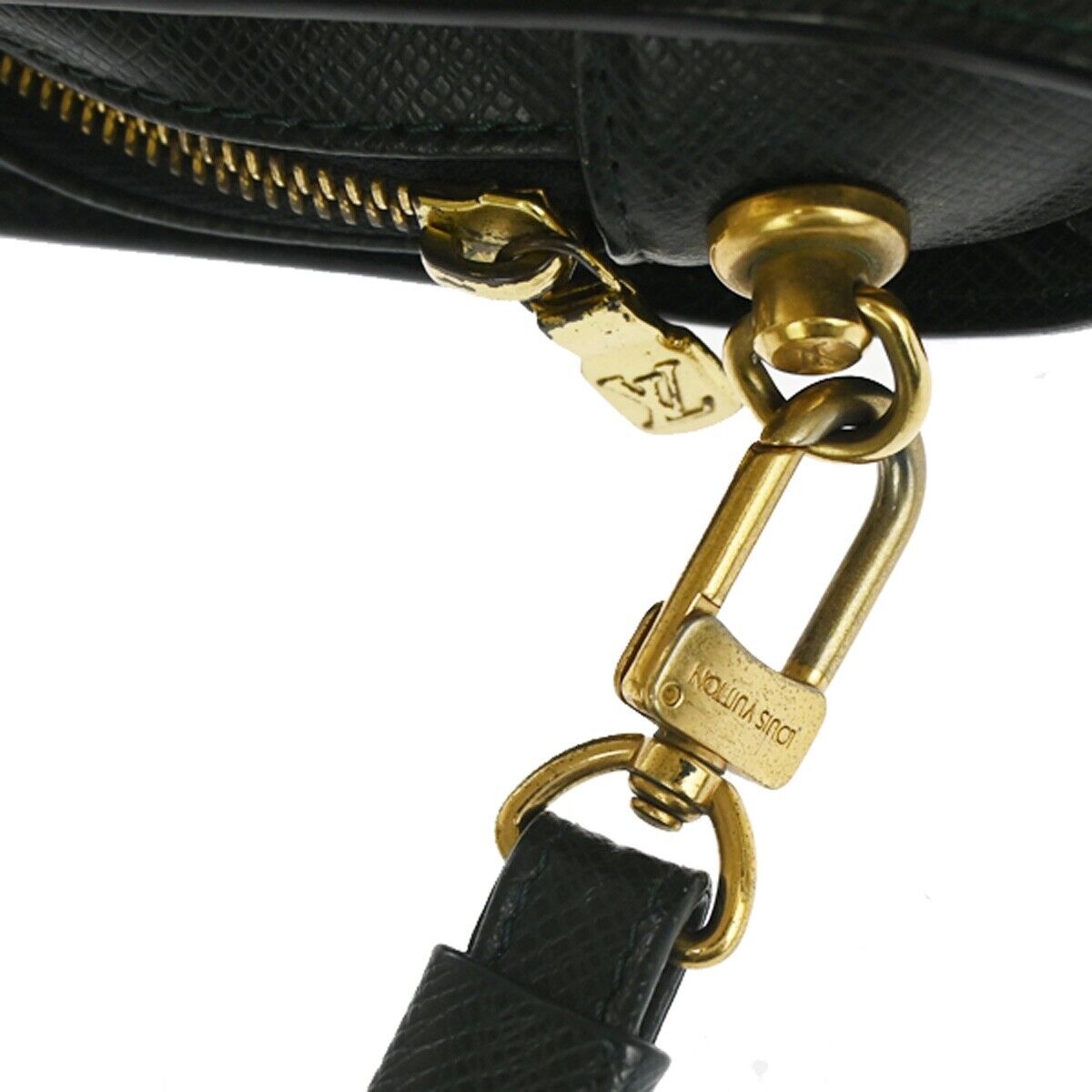Green Leather Clutch Handbag with Gold Plating