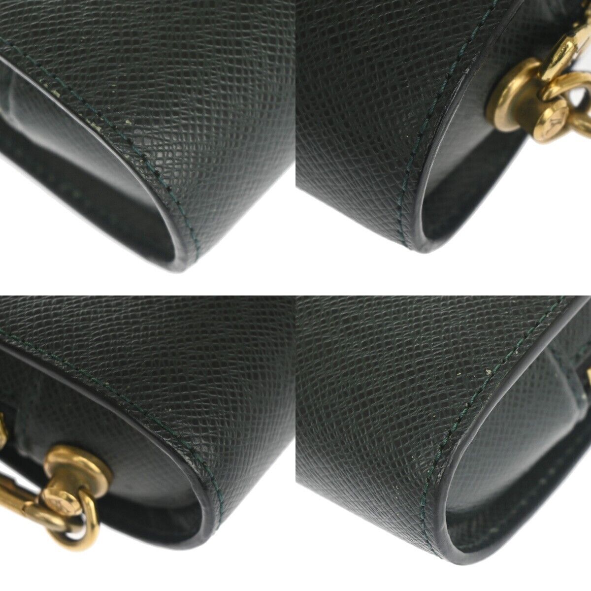 Green Leather Clutch Handbag with Gold Plating