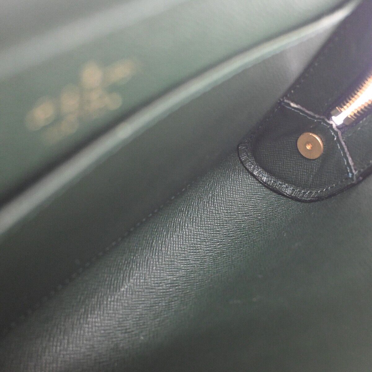 Green Leather Clutch Handbag with Gold Plating