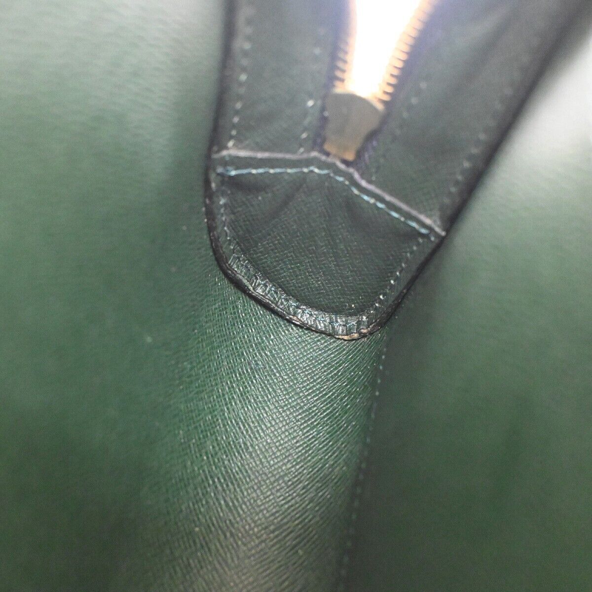 Green Leather Clutch Handbag with Gold Plating