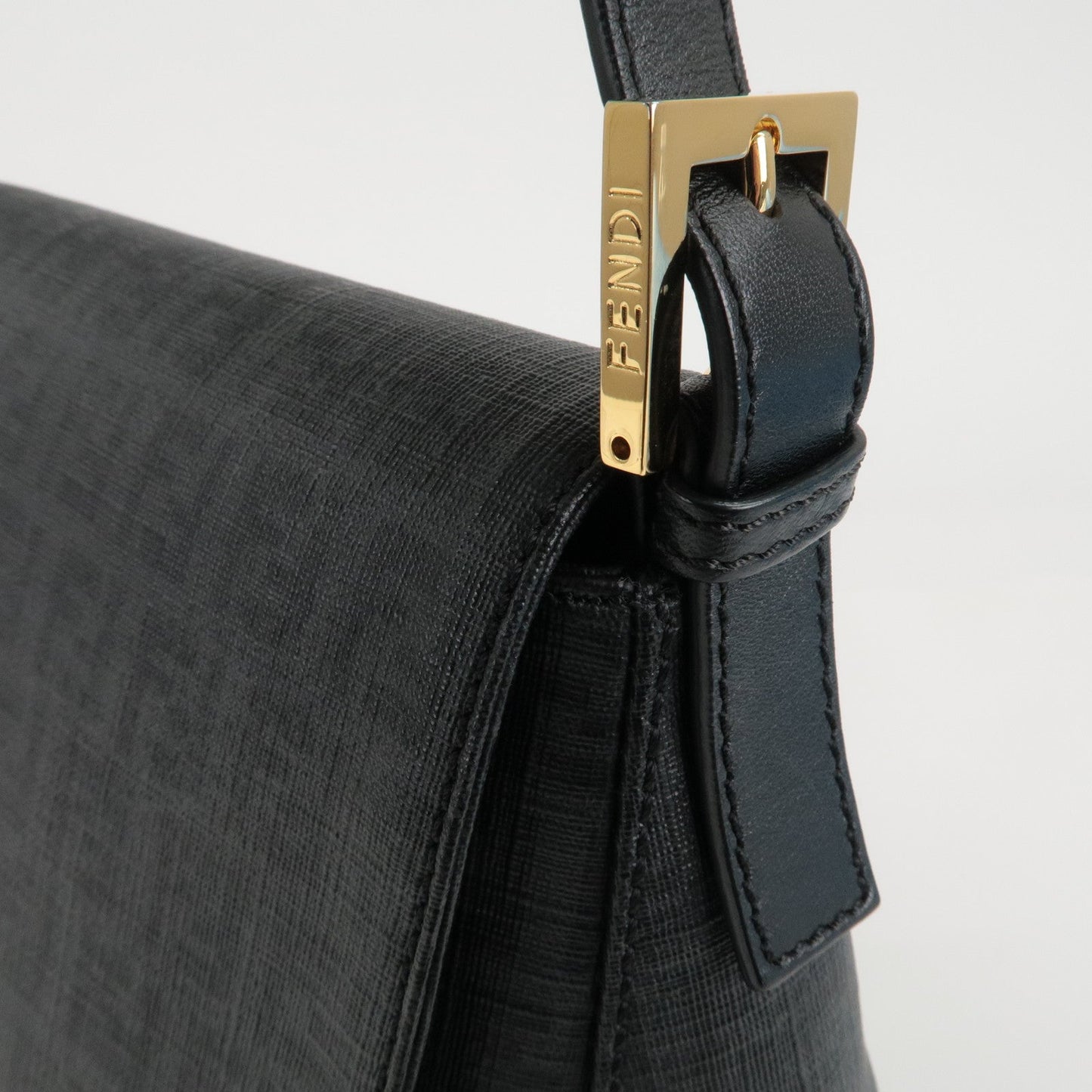 FENDI Zucchino Mamma Baguette PVC Leather Bag Black 8BR001