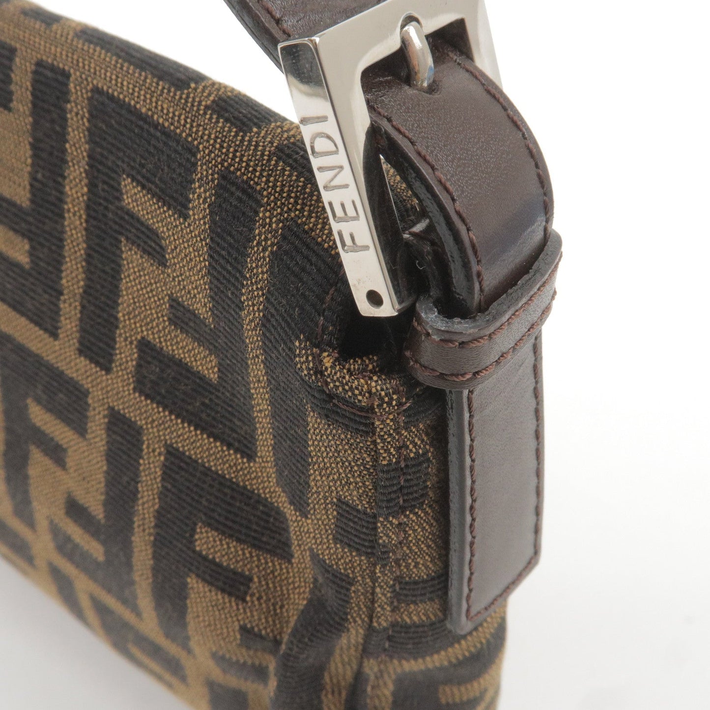 FENDI Zucca Mamma Baguette Canvas Leather Bag Brown Black 26424