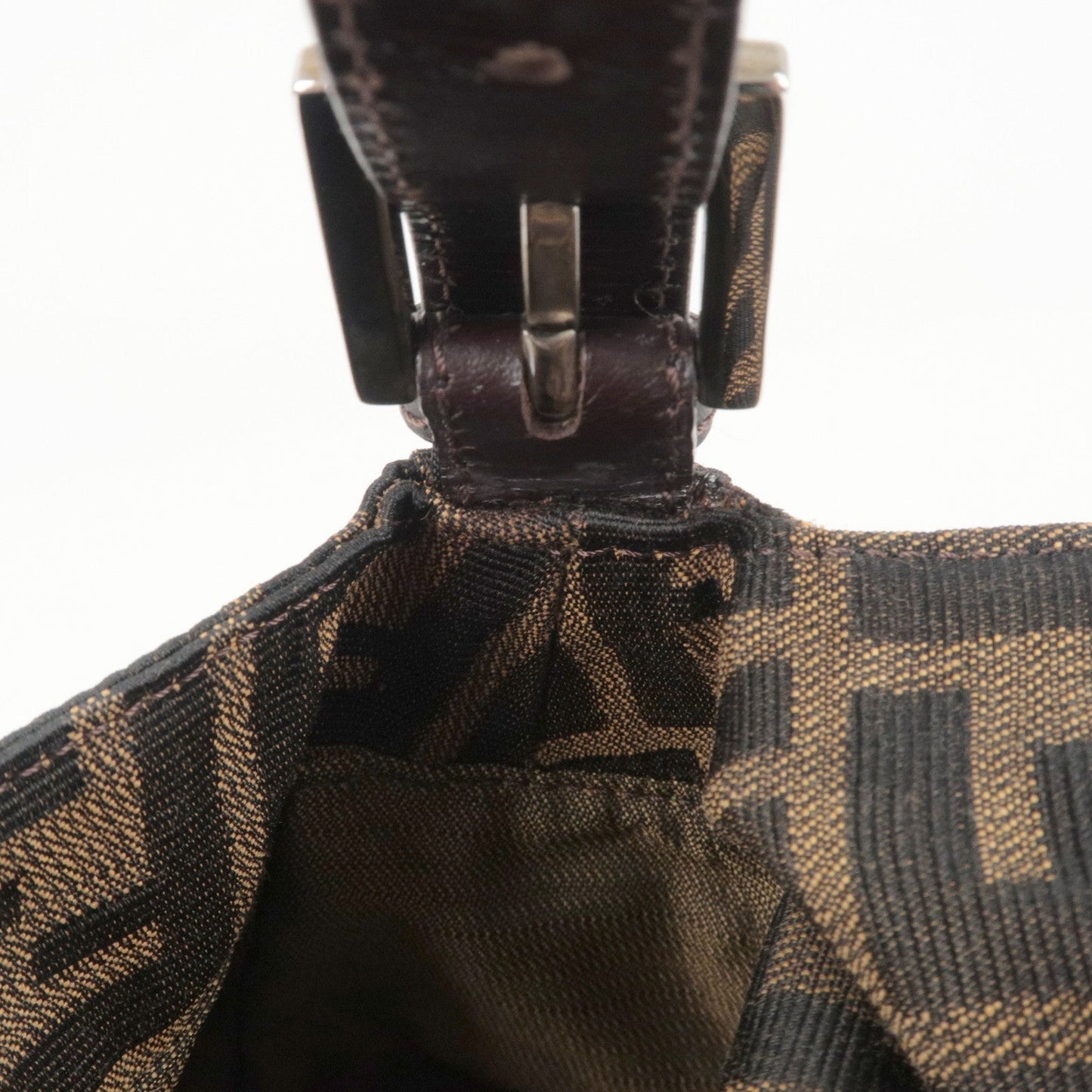 FENDI Zucca Mamma Baguette Canvas Leather Shoulder Bag 26325