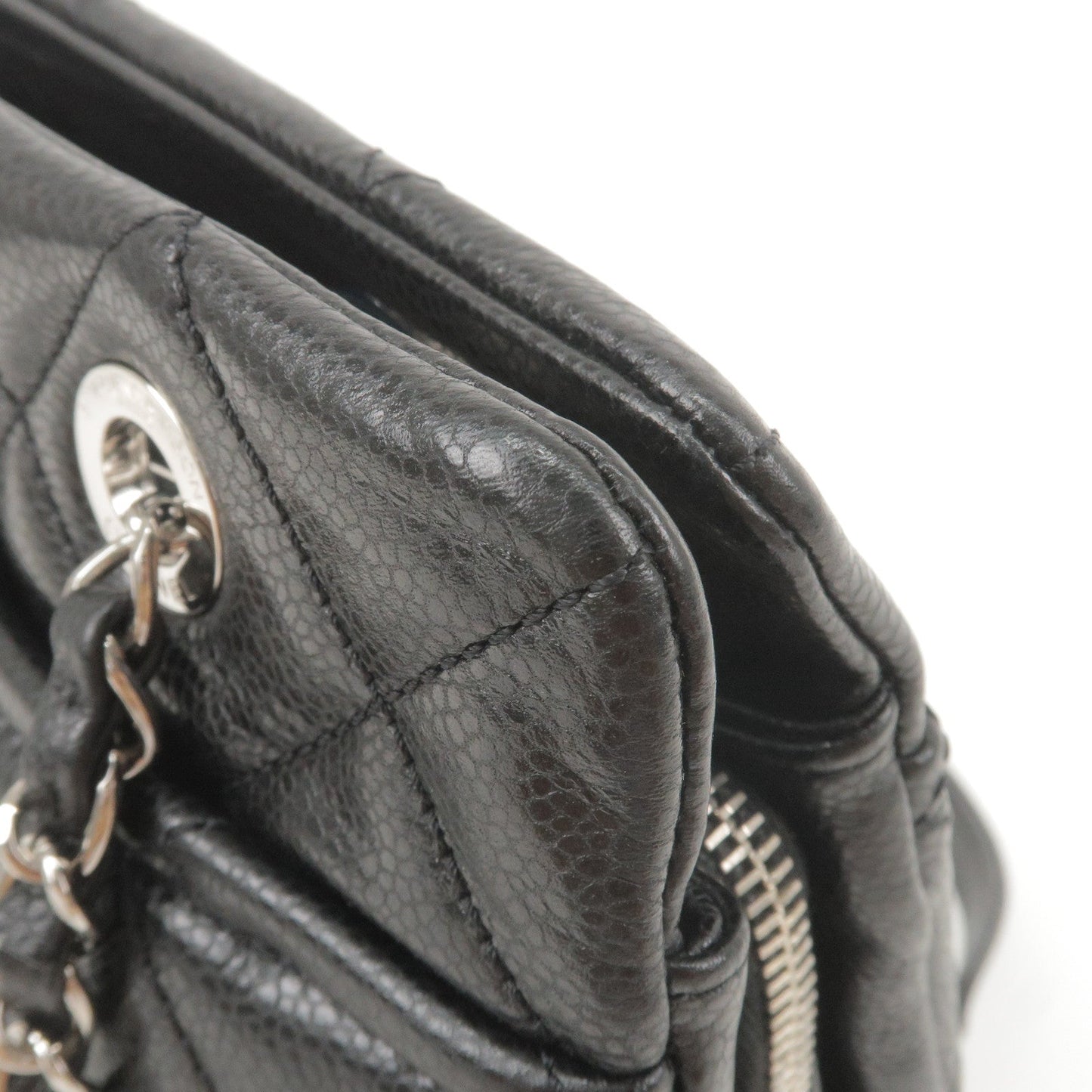 CHANEL Matelasse Caviar Skin Chain Tote Bag Black A67294