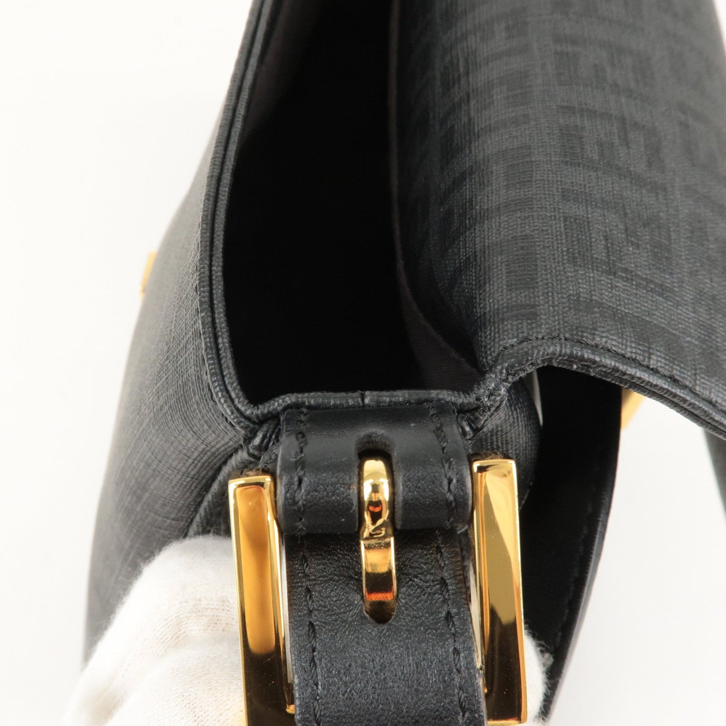 FENDI Zucchino Mamma Baguette Canvas Leather Shoulder Bag 8BR001