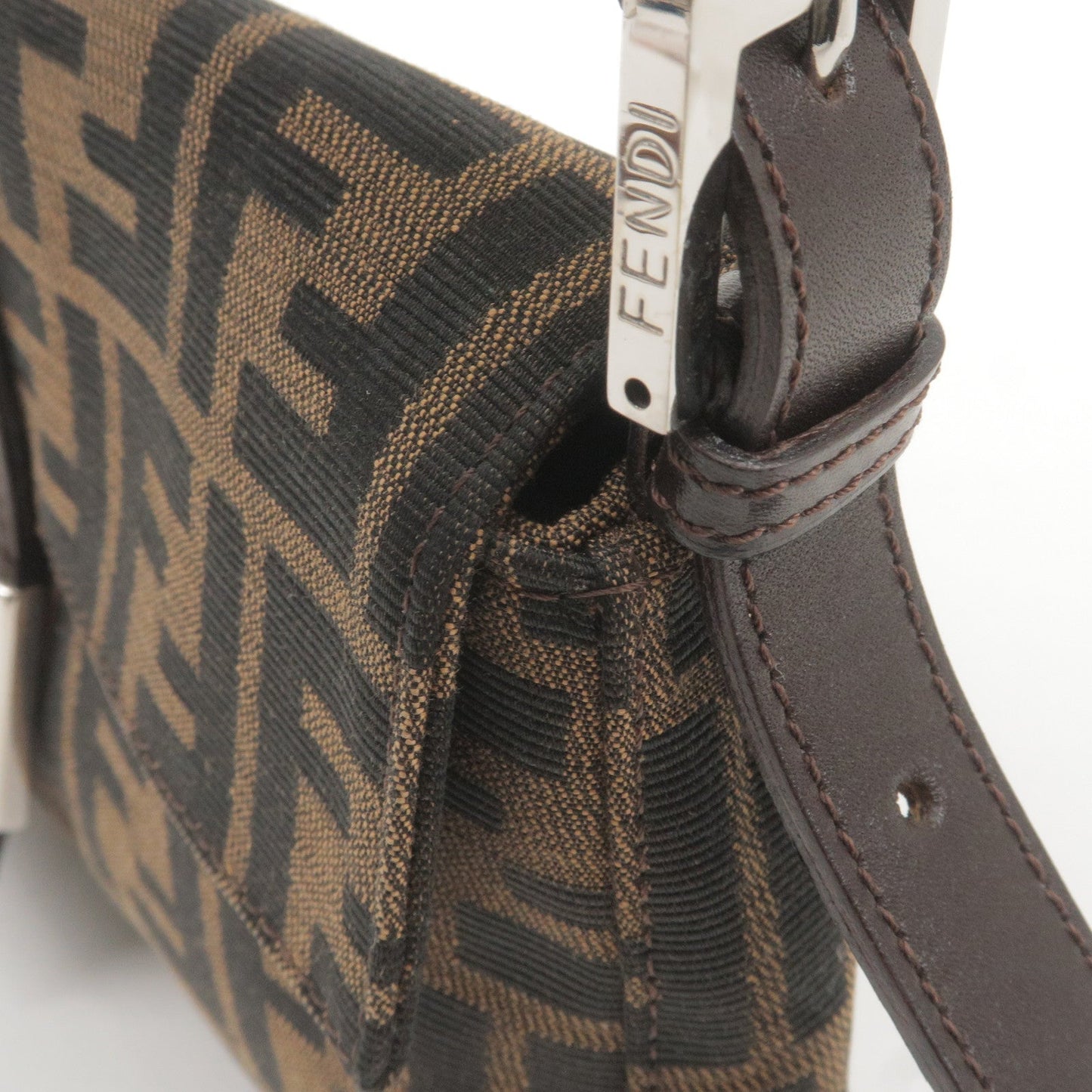 FENDI Zucca Mamma Baguette Canvas Leather Shoulder Bag 26424