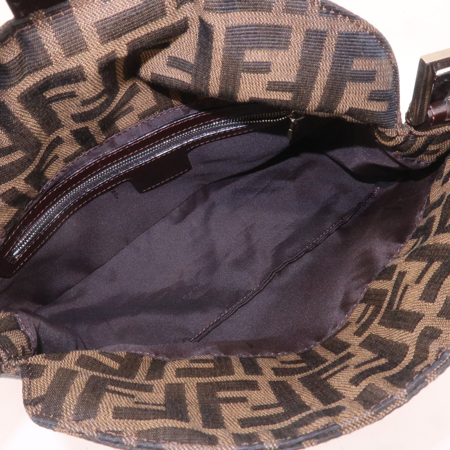 FENDI Zucca Canvas Leather Shoulder Bag Khaki Black Brown 26725