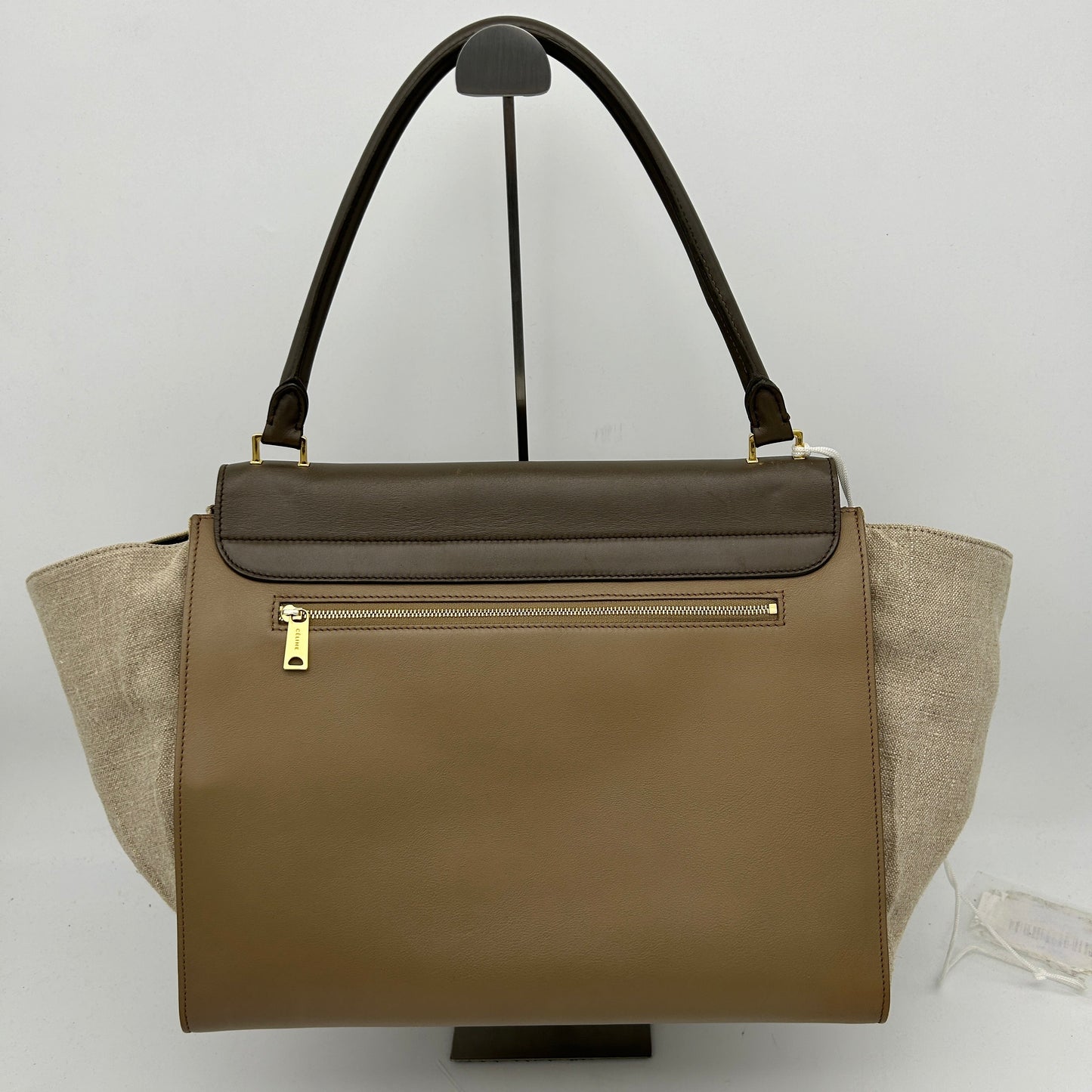 Celine Medium Trapeze Bag Smooth Taupe Calfskin Linen Tri-Color