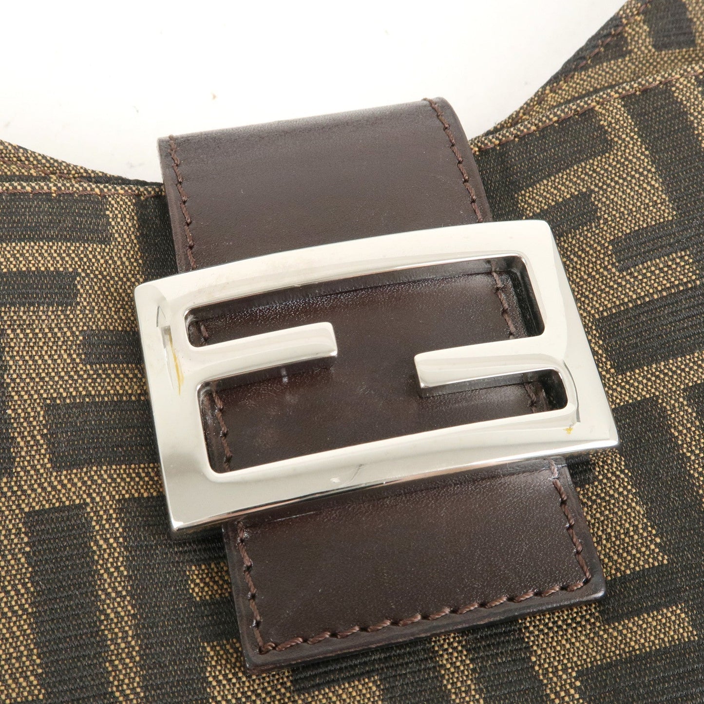 FENDI Zucca Canvas Leather Shoulder Bag Brown Black 26569