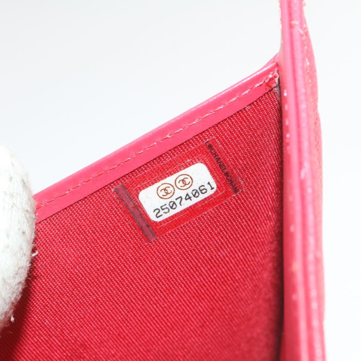 CHANEL Caviar Skin Matelasse Wallet Pink Red CC 18734A