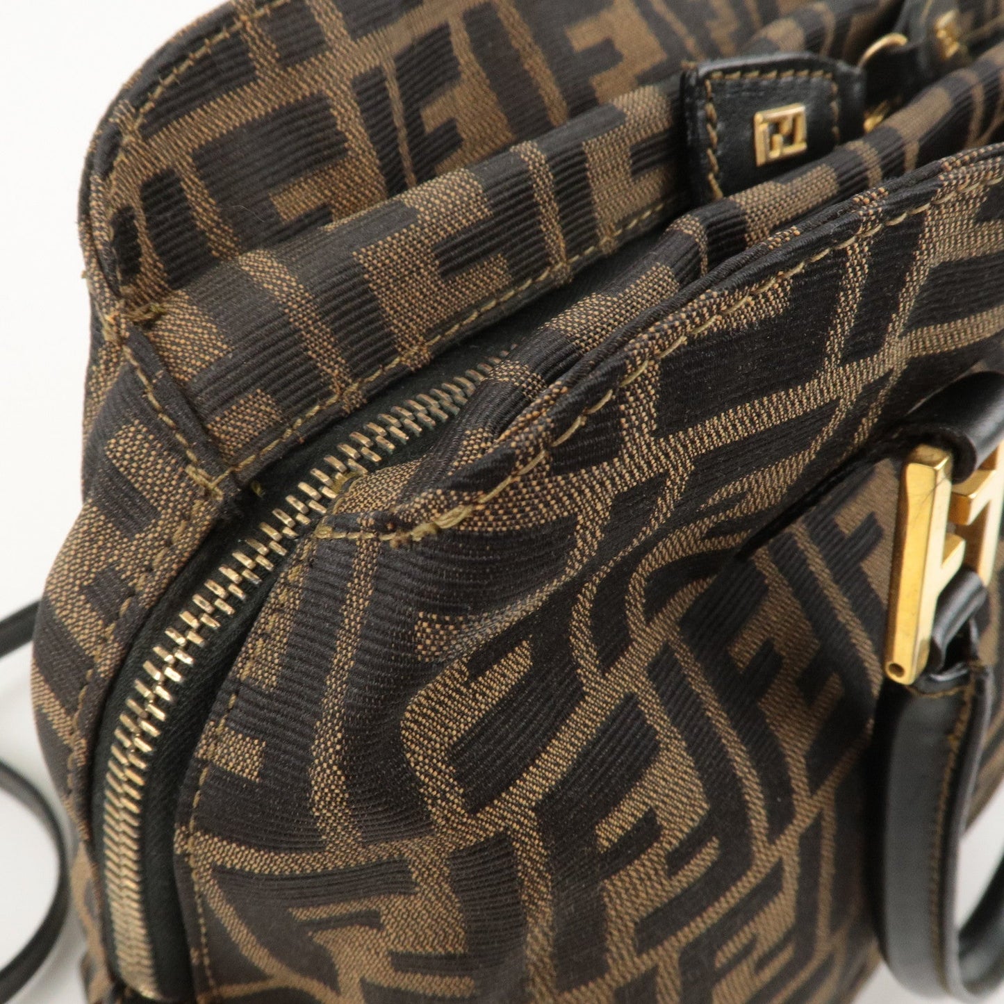 FENDI Zucca Canvas Leather 2Way Shoulder Bag Brown Black 14968