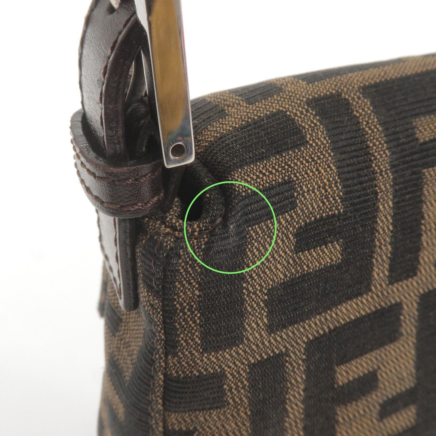 FENDI Zucca Mamma Baguette Canvas Leather Shoulder Bag 26424