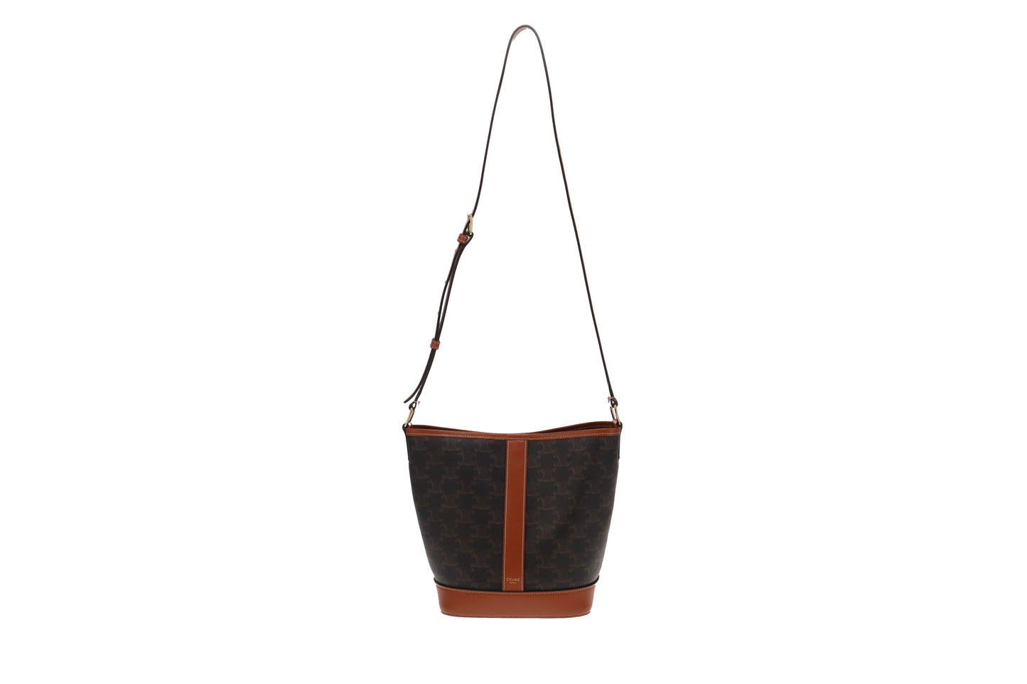 Celine Canvas & Calfskin Triomphe Small Bucket Bag 2020