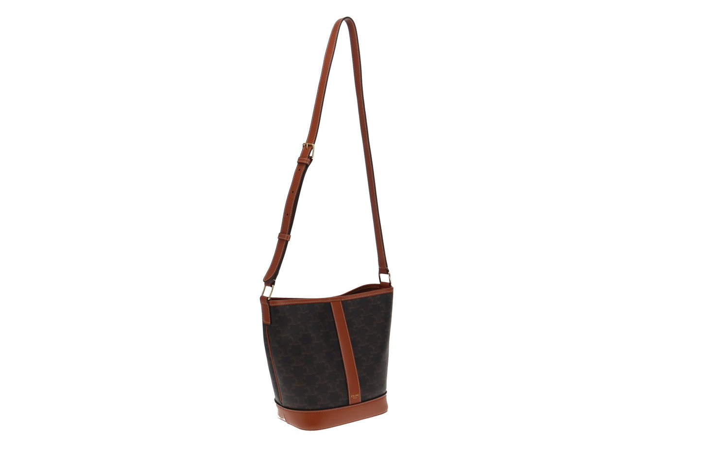 Celine Canvas & Calfskin Triomphe Small Bucket Bag 2020