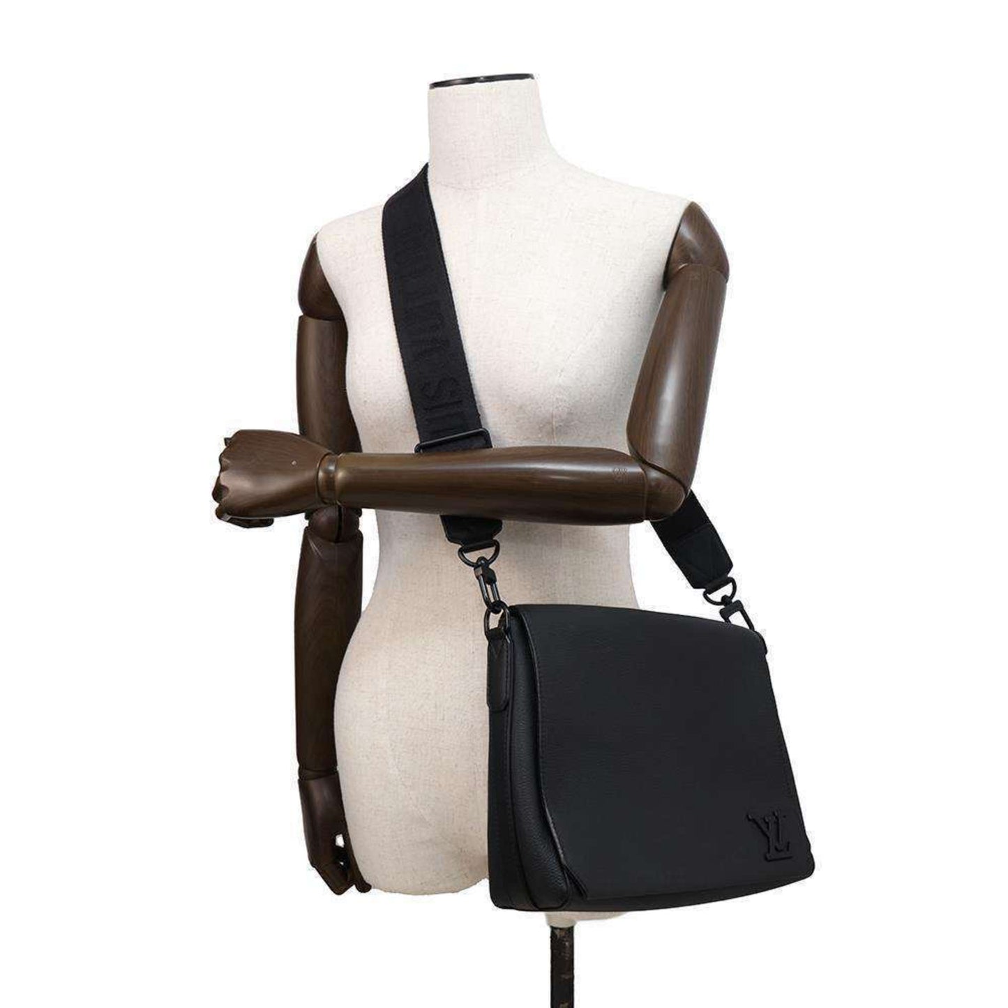 LV Trainer Black Leather Messenger Bag