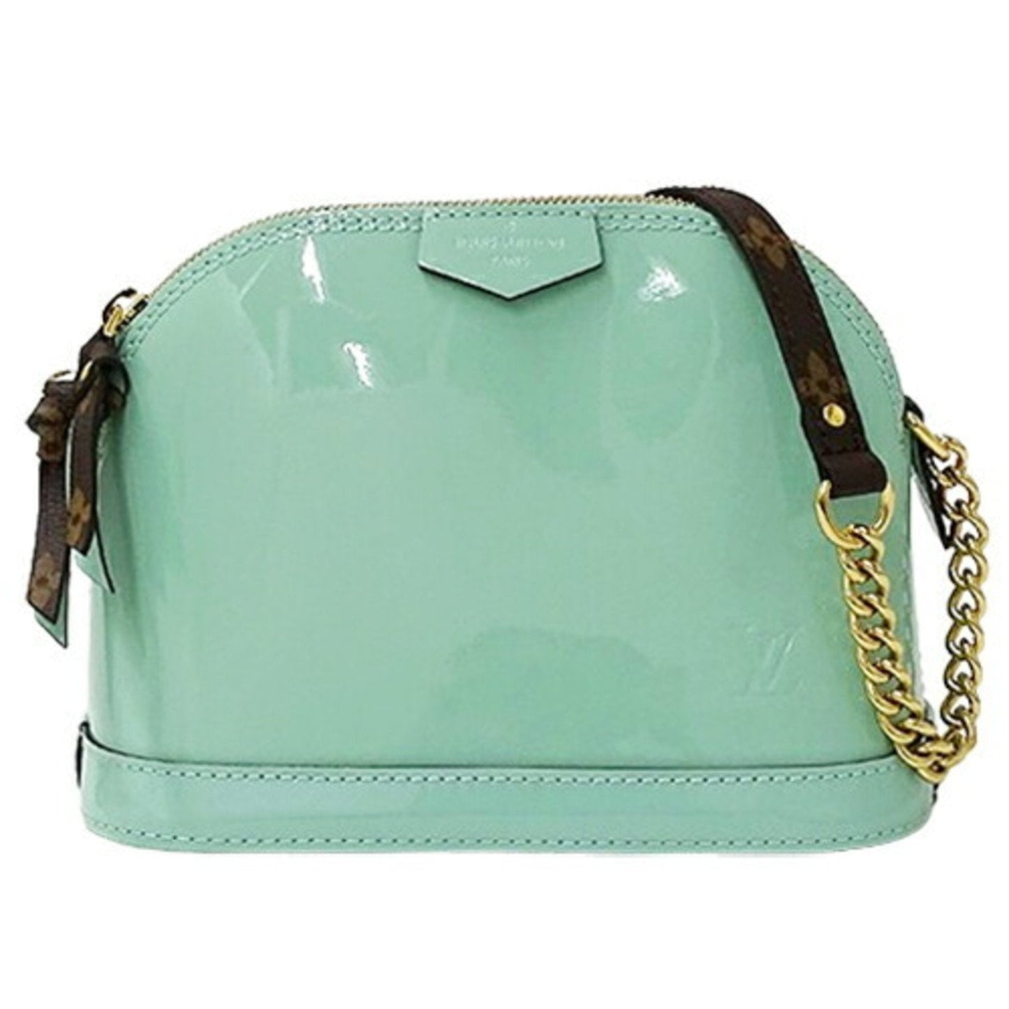 Patent Leather Mini Handbag with Good Condition and Wear on Handle