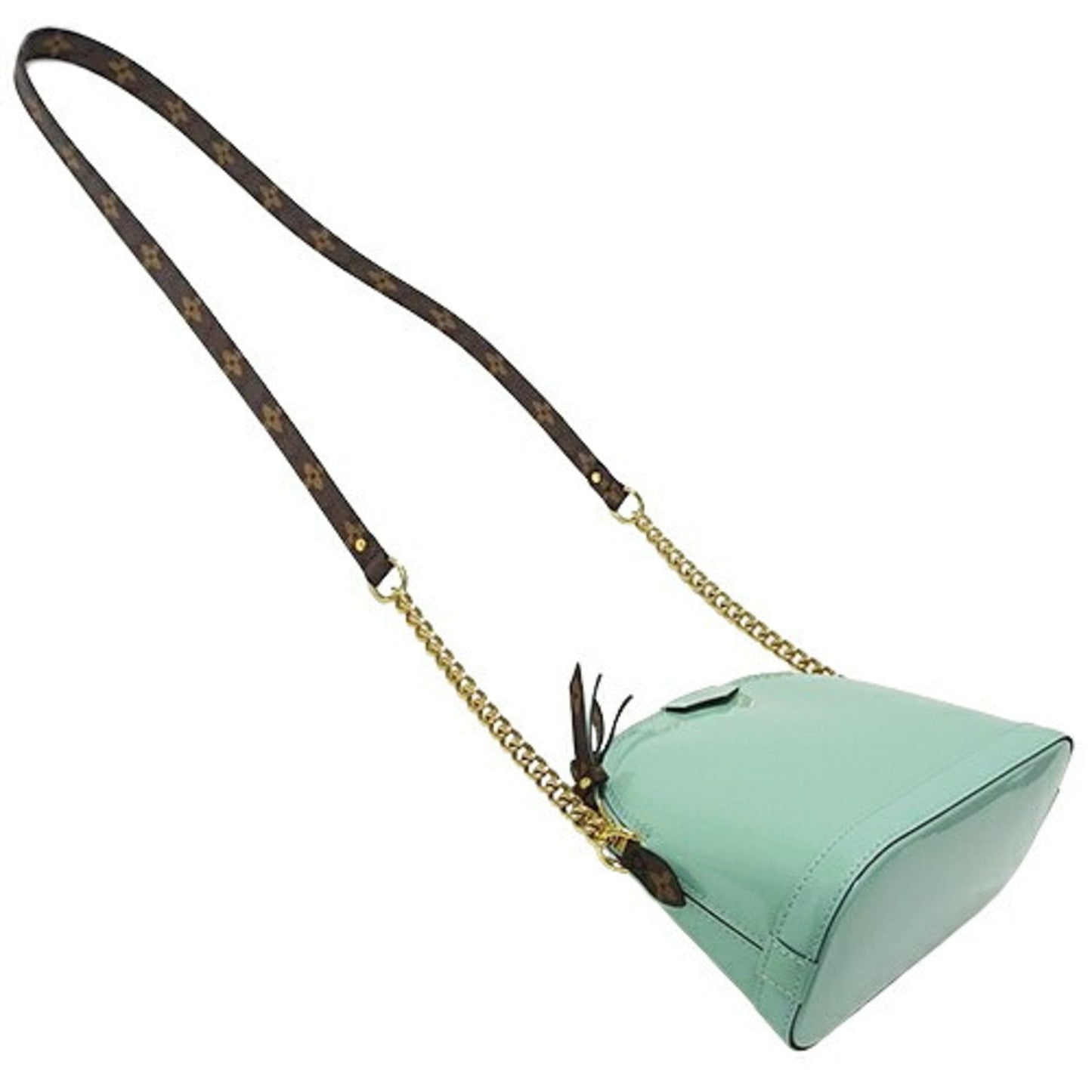 Patent Leather Mini Handbag with Good Condition and Wear on Handle