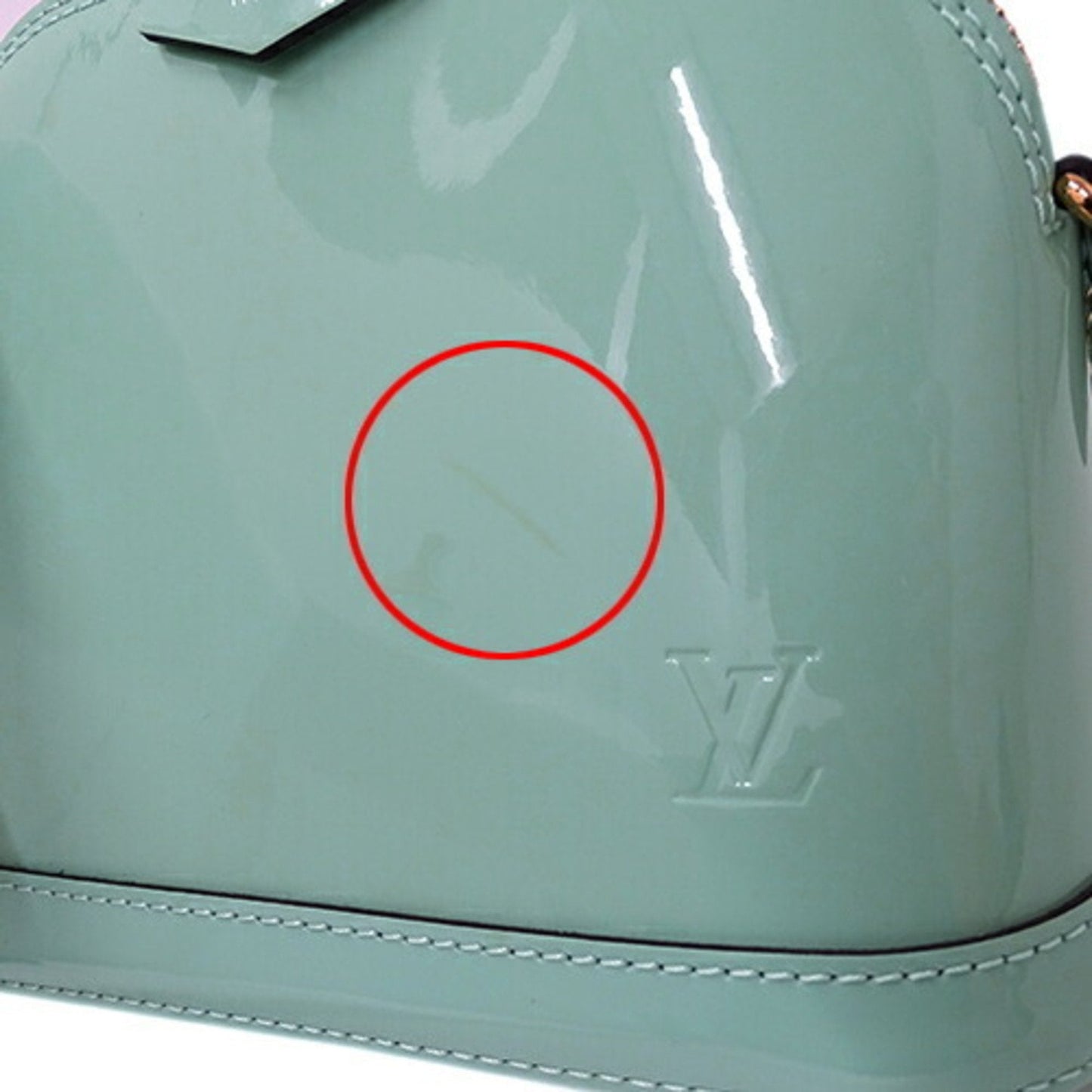 Patent Leather Mini Handbag with Good Condition and Wear on Handle