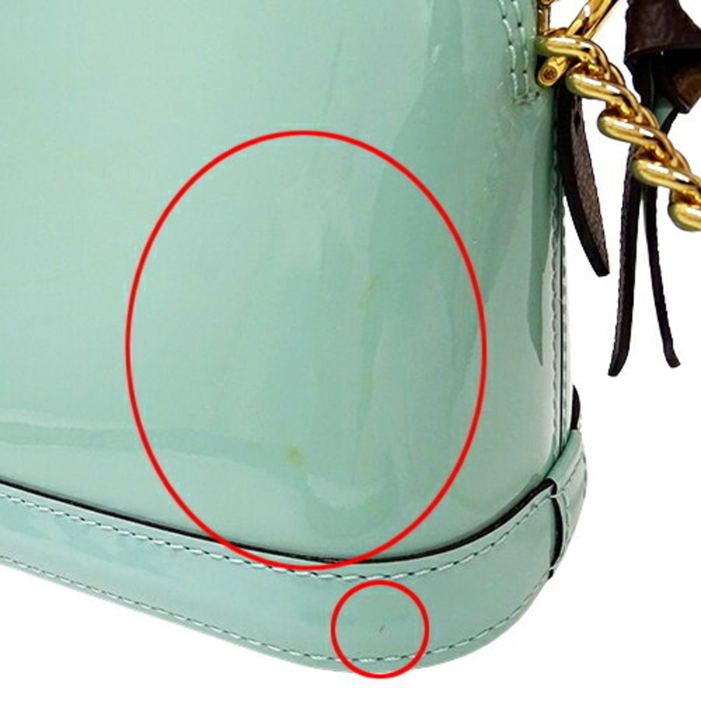 Patent Leather Mini Handbag with Good Condition and Wear on Handle
