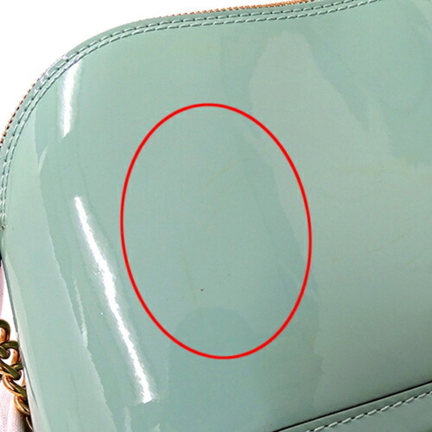 Patent Leather Mini Handbag with Good Condition and Wear on Handle