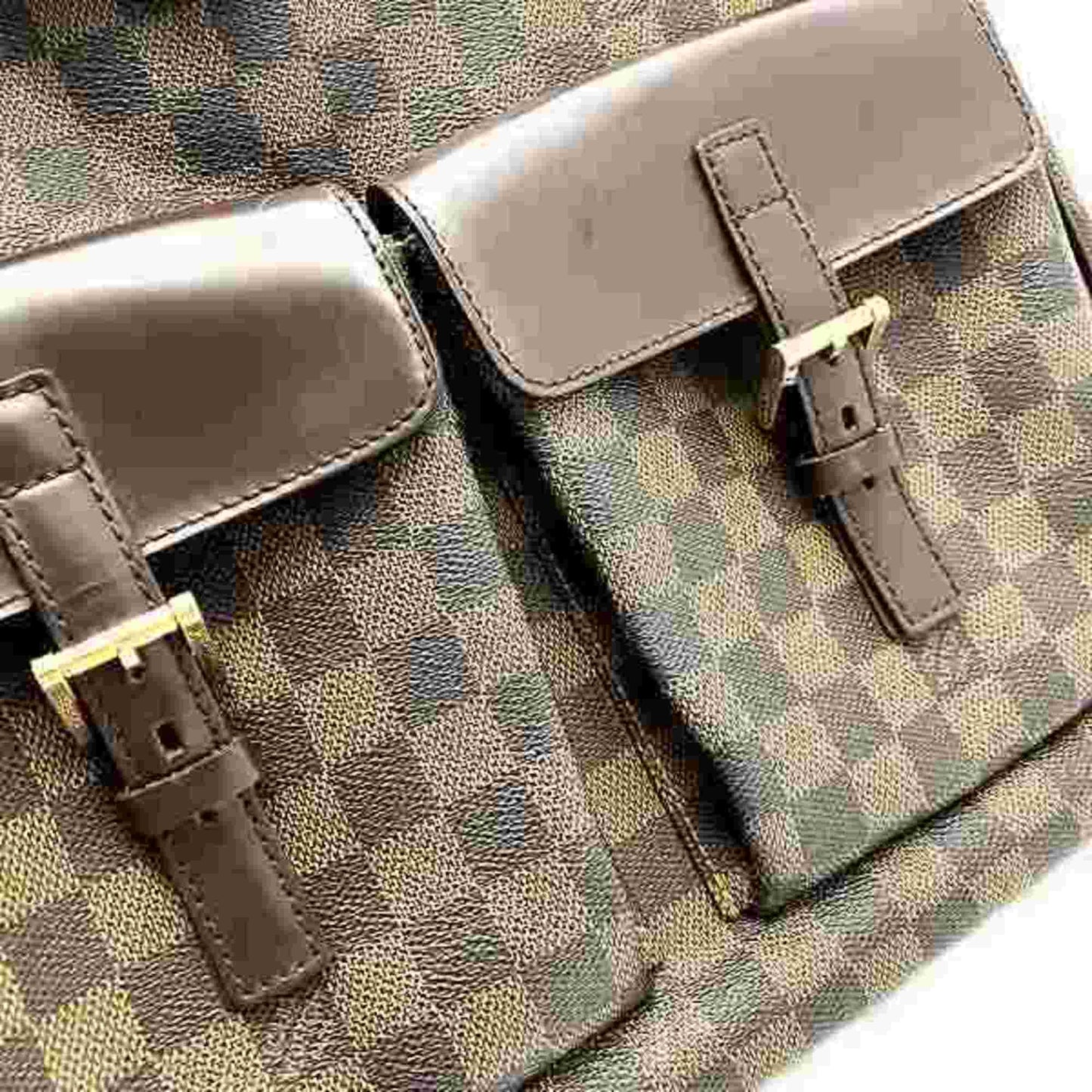 Damier Ebene Tote Canvas Leather Bag