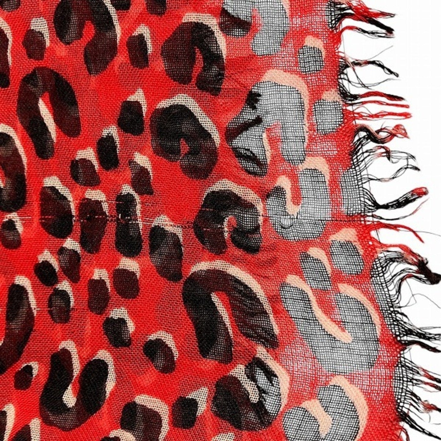 Leopard Print Scarf  Red  Black