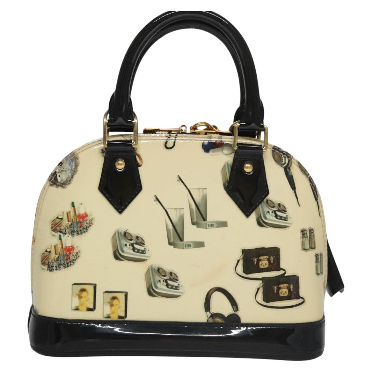Patent Leather Handbag with Padlock and Shoulder Strap